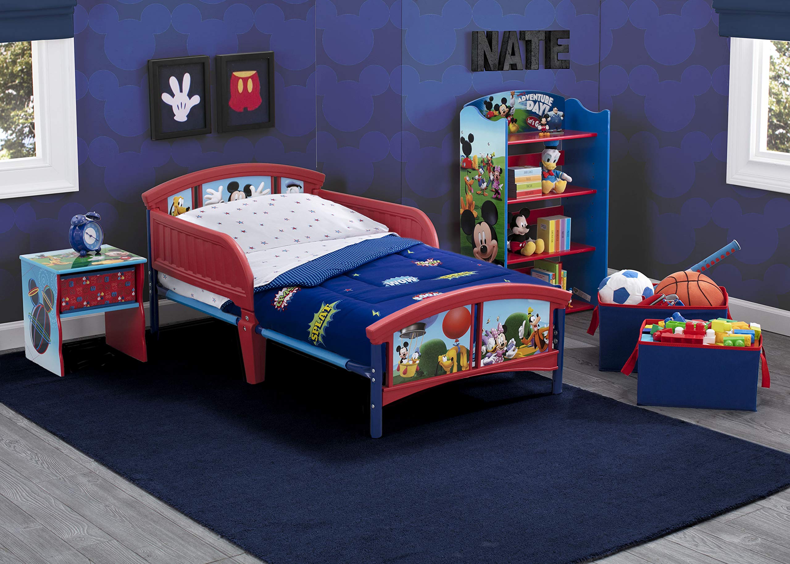 Delta Children Disney Mickey Mouse Twinkle Galaxy Toddler Bed with Dual-Sided Recycled Fiber Core Mattress - Safe Plastic Toddler Bed for Kids Room, Nursery & Daycare Use