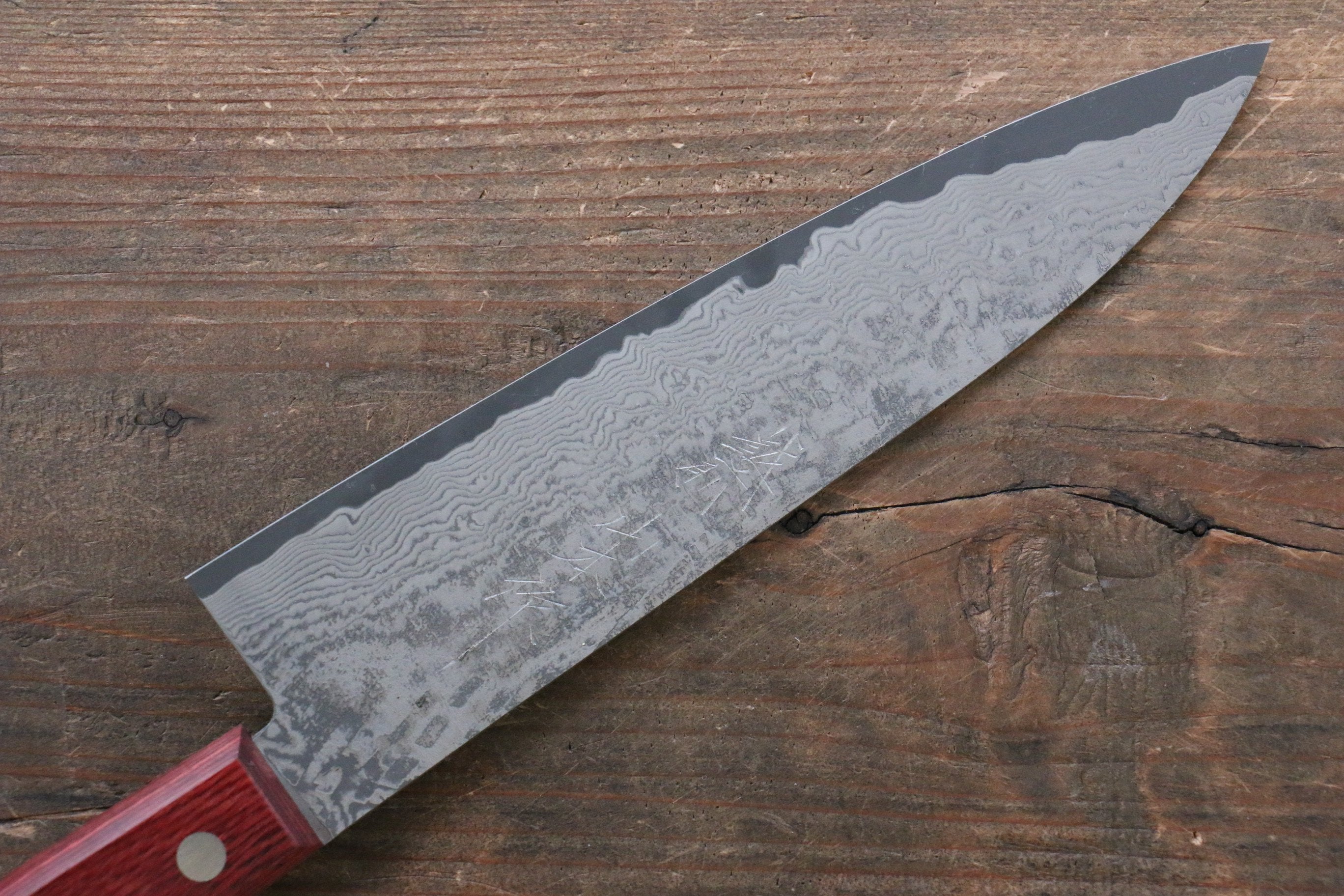 VG10 Damascus Steel Gyuto Chef Knife 180mm - Black Blade with Red Pakka Wood Handle - Japanese Kitchen Knife for Sushi, Meat, Vegetables - Professional Cooking & Home Use
