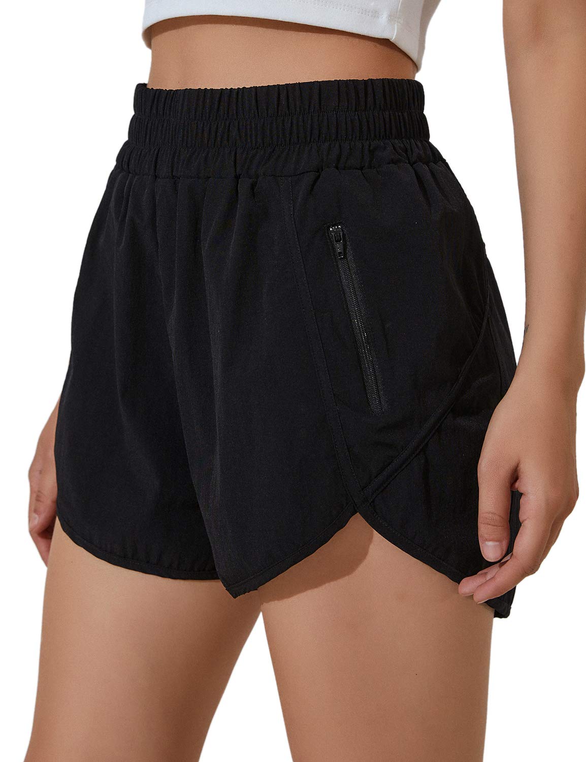 Women's High Waisted Running Shorts - Quick Dry Athletic Workout Shorts with Zipper Pocket for Jogging, Yoga & Gym - Blooming Jelly Fitness Apparel
