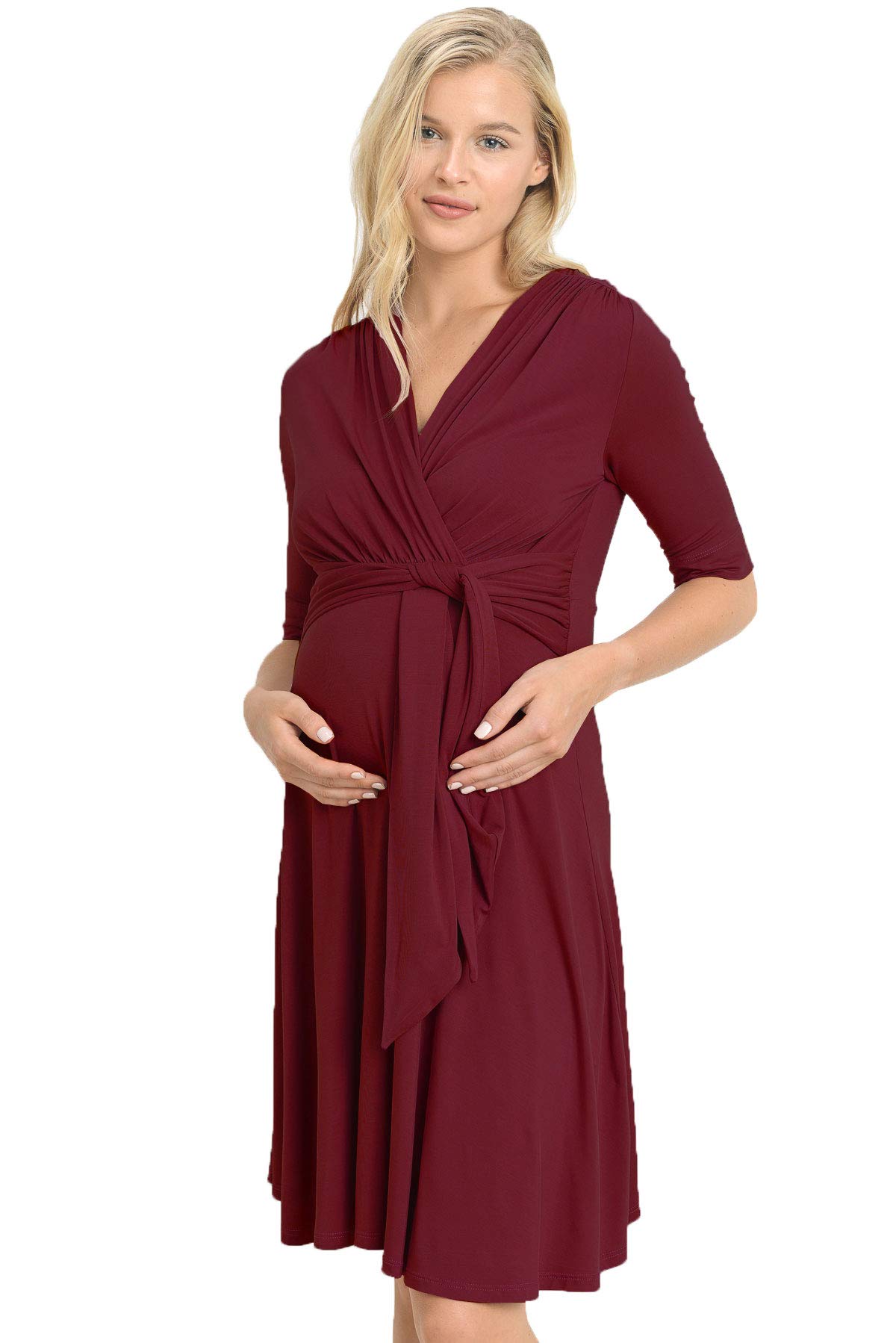 LaClef Women's Maternity Wrap Dress with Adjustable Tie Waist Belt - Comfortable Pregnancy Clothes for Work, Party & Everyday Wear