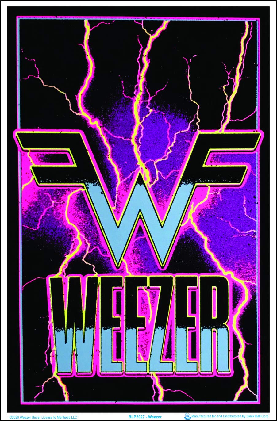 Weezer Electric Blacklight Poster - Officially Licensed Laminated Glow in The Dark Wall Art - 23.5 x 35.5 Inches - Perfect for Bedroom Decor, Music Room, and UV Party Lighting
