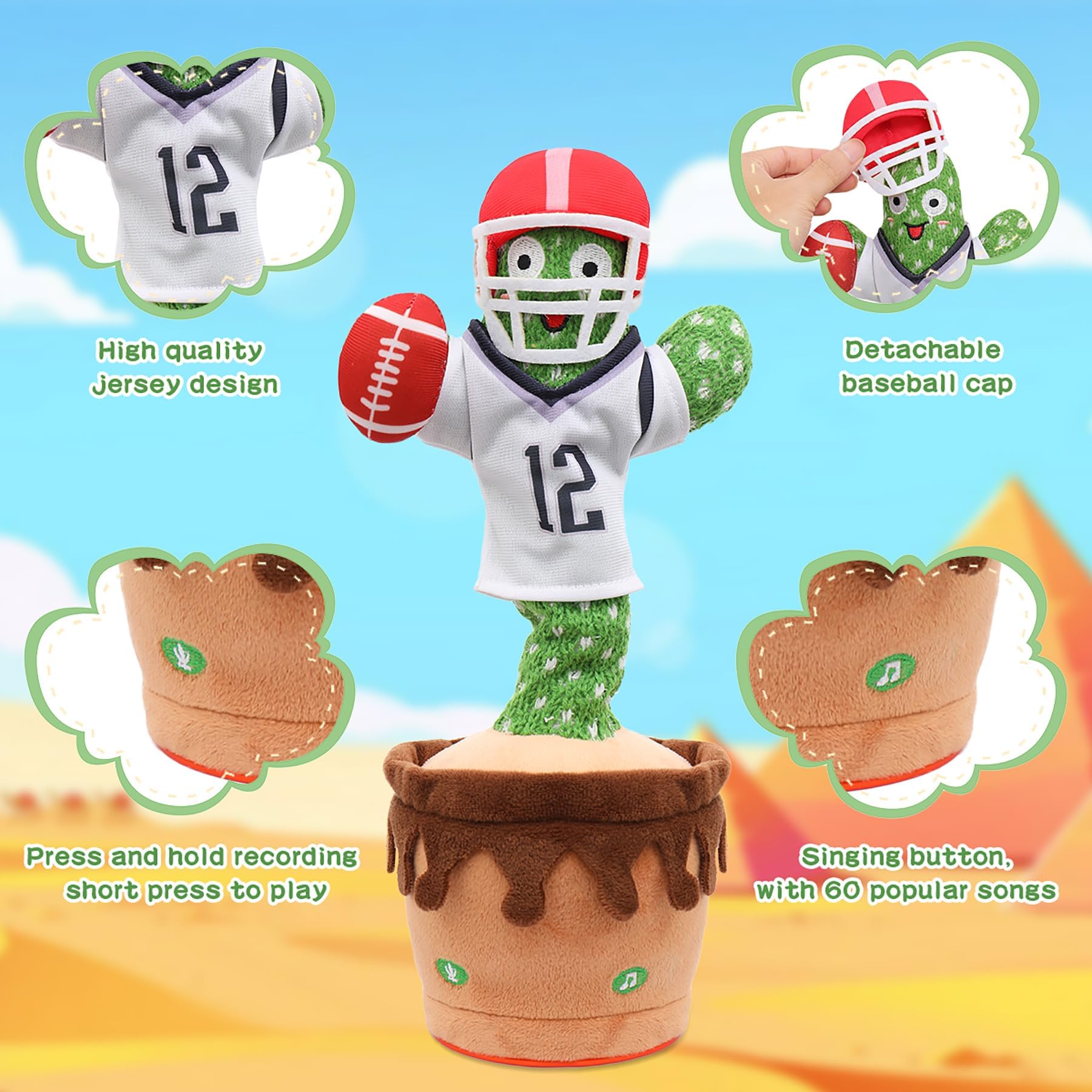 Dancing Football Cactus Toy - Singing, Talking & Recording Electronic Baby Toy with 60 English Songs | Fun Interactive Gift for Kids Birthday & Party Entertainment