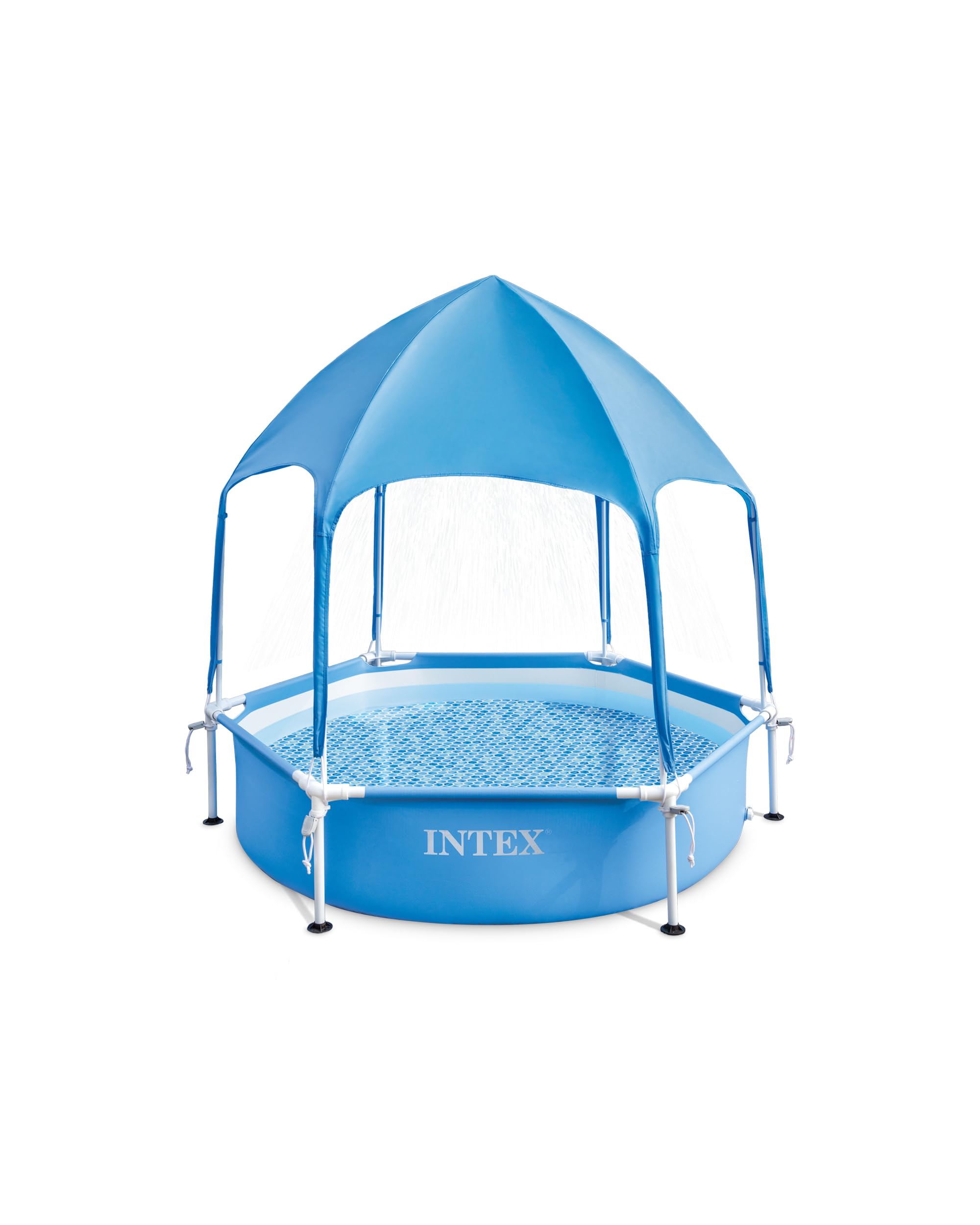 INTEX 28209EP 6ft x 15in Above Ground Swimming Pool with Canopy - Durable Metal Frame, Built-in Sprayer, Puncture-Resistant Material - Easy to Assemble 185 Gallon Capacity - Perfect for Backyard Fun, Kids Play, and Summer Cooling