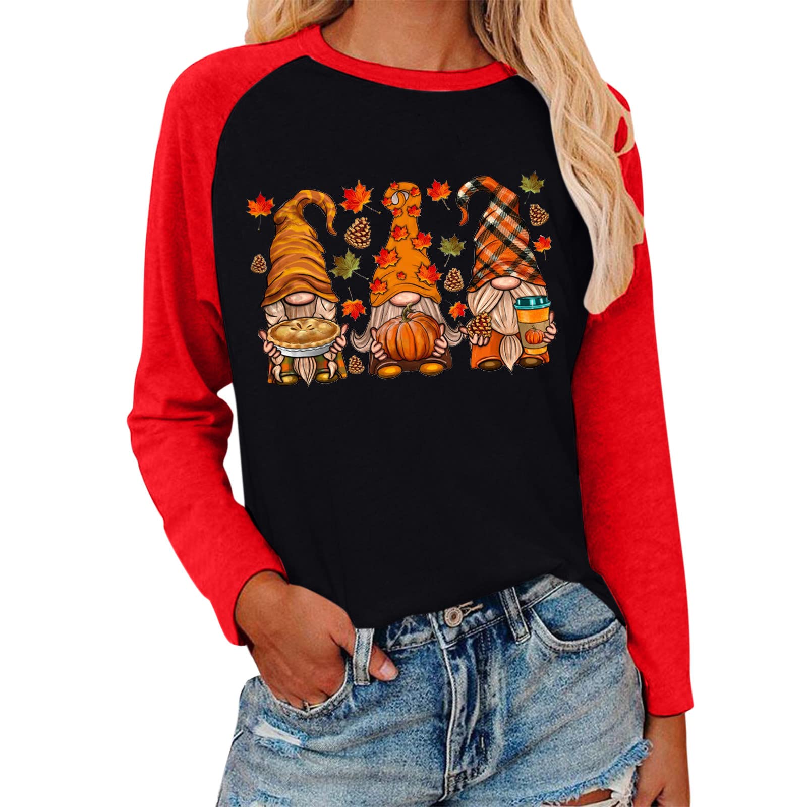 **Women's Casual Printed Raglan Long Sleeve T-Shirt - Round Neck Athletic Blouse & Tunic Top for Workout, Yoga, and Everyday Wear**