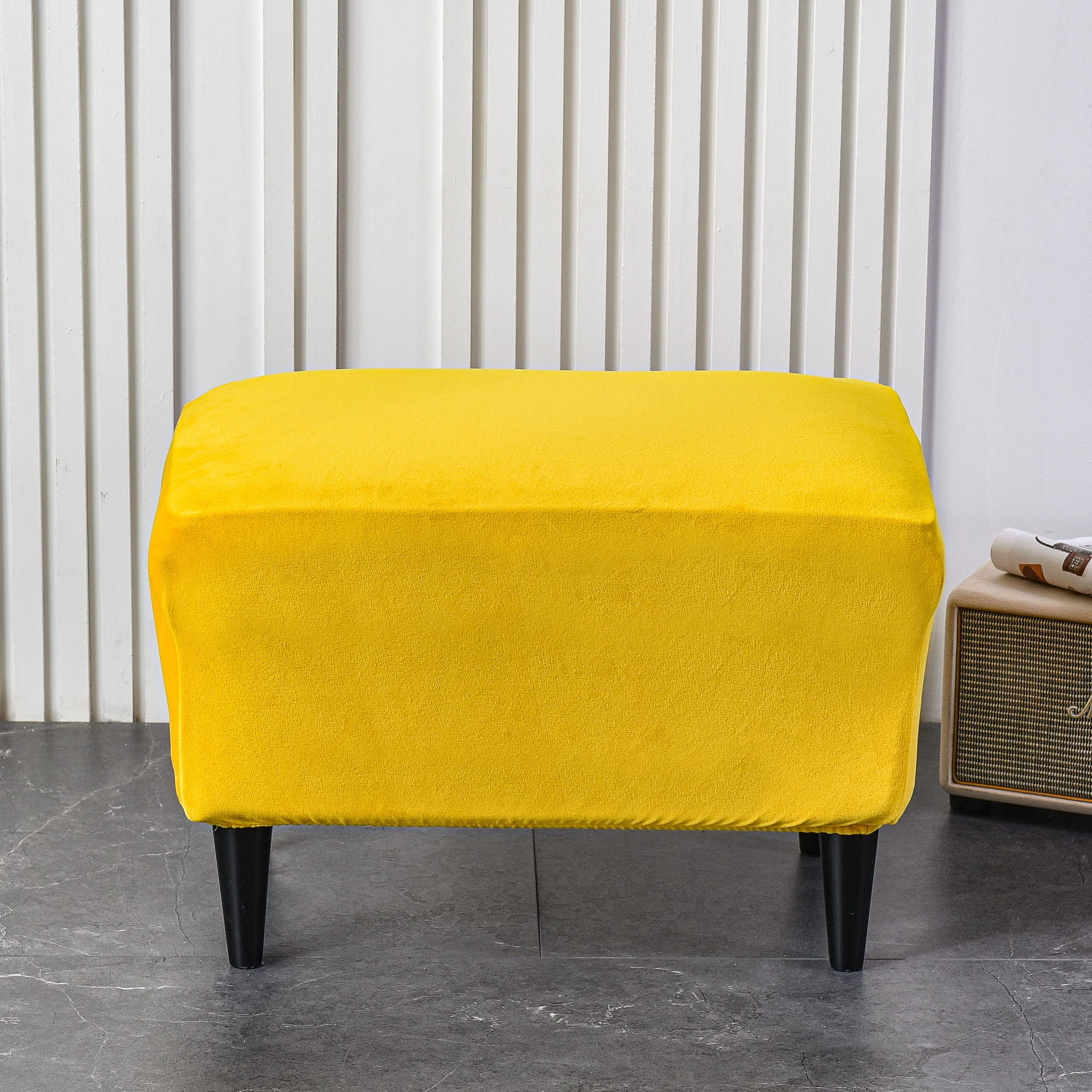 CRFATOP X-Large Velvet Ottoman Chair Cover - Stretchable Rectangle Storage Stool Slipcover with Elastic Bottom for Footrest, Sofa & Furniture Protection (13