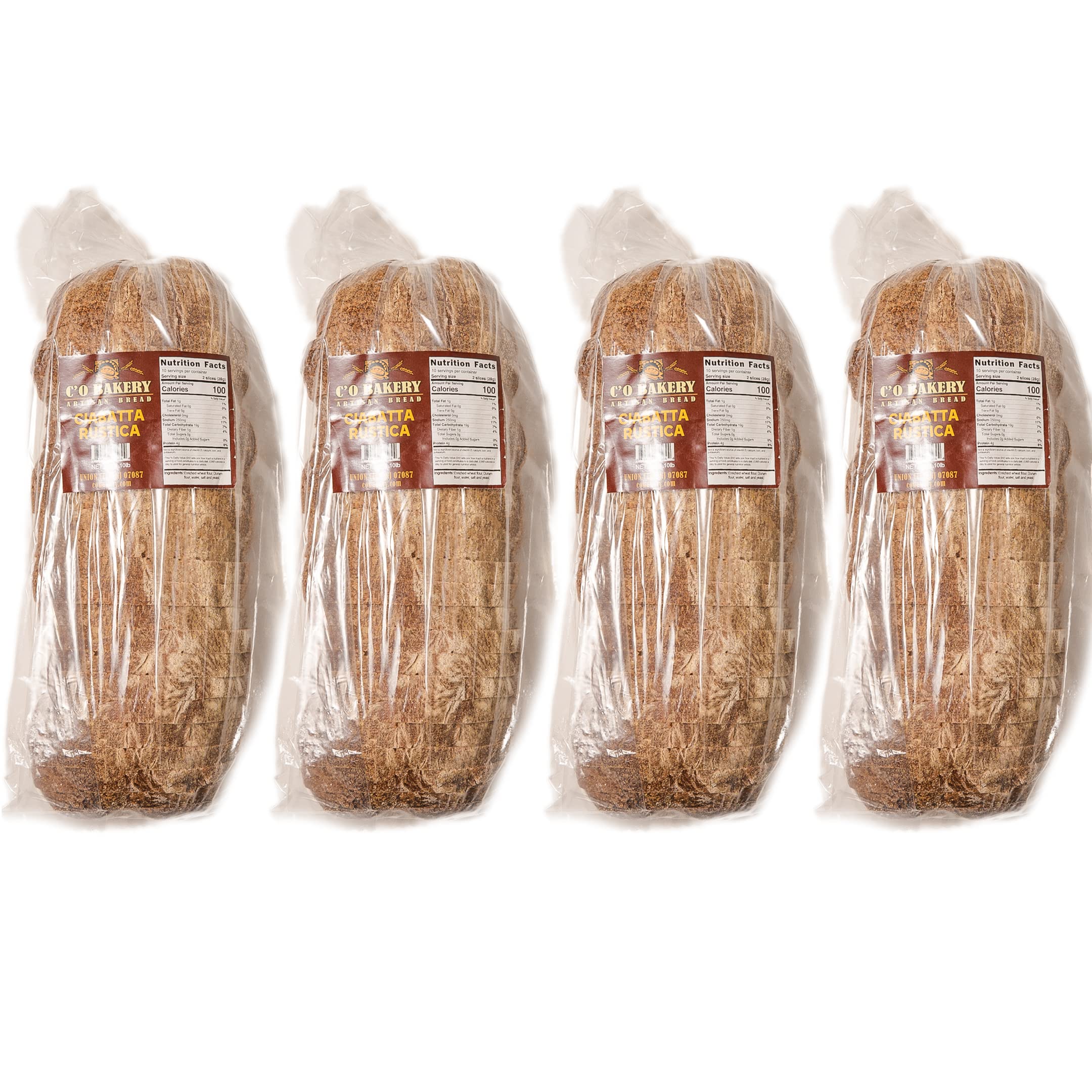Artisan Ciabatta Rustica Bread - Handmade, All Natural, High Fiber, Sliced Loaf (4-Pack) | Perfect for Sandwiches, Toast & Charcuterie Boards