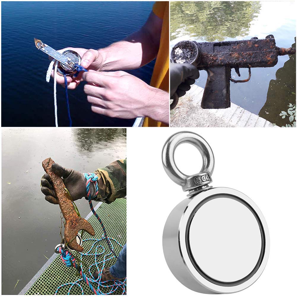 1000LBS(453KG) Strong Neodymium Fishing Magnet Kit - Double Sided Magnet with 20m(65ft) Durable Rope & Protective Gloves - Perfect for Underwater Treasure Hunting, Metal Detecting & Outdoor Adventures
