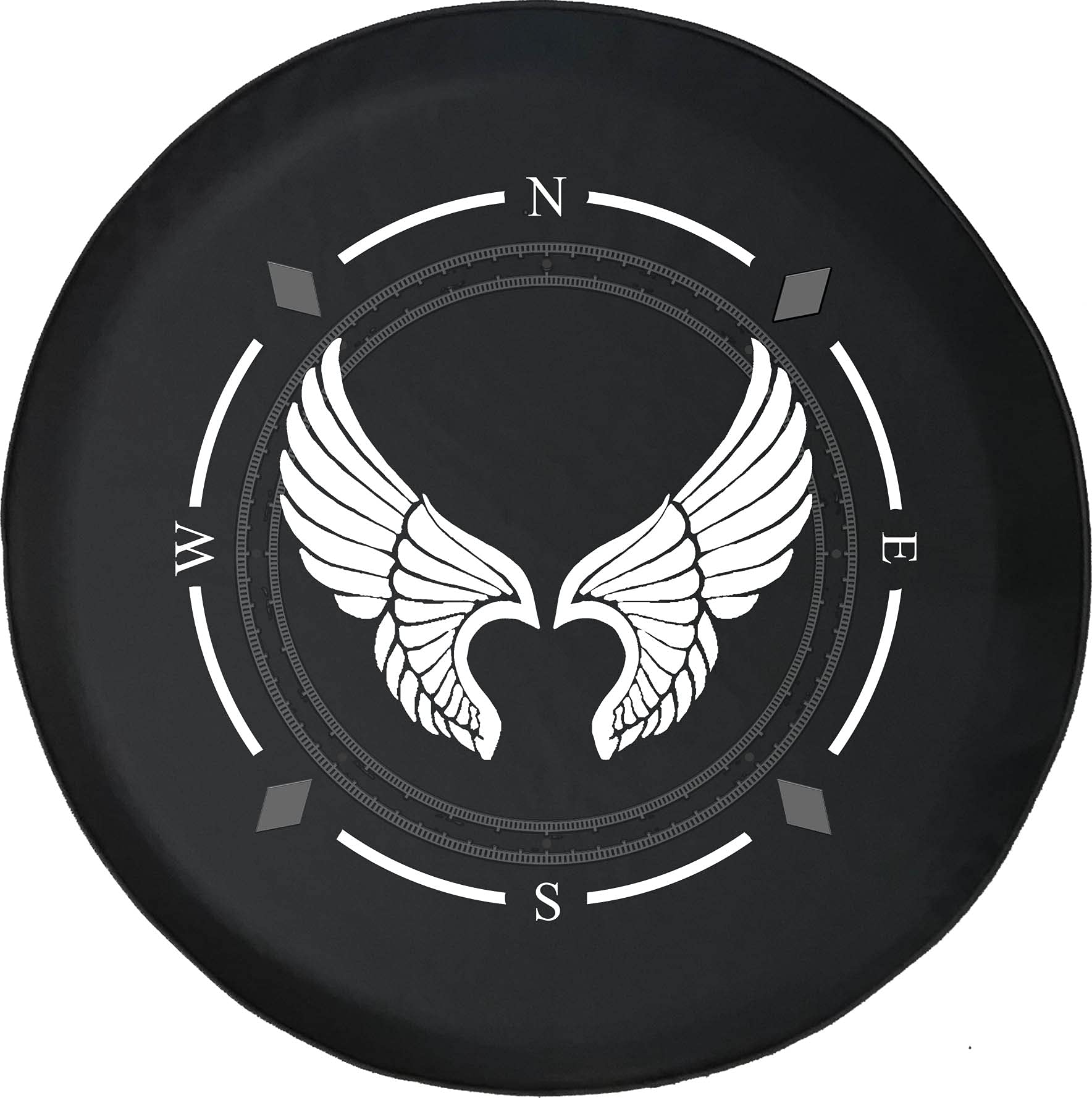 American Unlimited Spare Tire Cover with Compass Angel Fairy Motorcycle Wings Design - Universal Fit for SUV, Trailer, RV & Various Vehicles | Durable Wheel Protection for Off-Road Adventures & Road Trips
