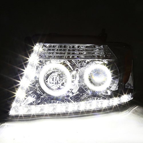 Spec-D Tuning 2LHP-F15004-8-RS LED Halo Projector Headlights for Ford F150 - Chrome Clear Lens with R8 Halo Rings - Upgrade Your Truck's Lighting for Night Driving & Off-Road Adventures