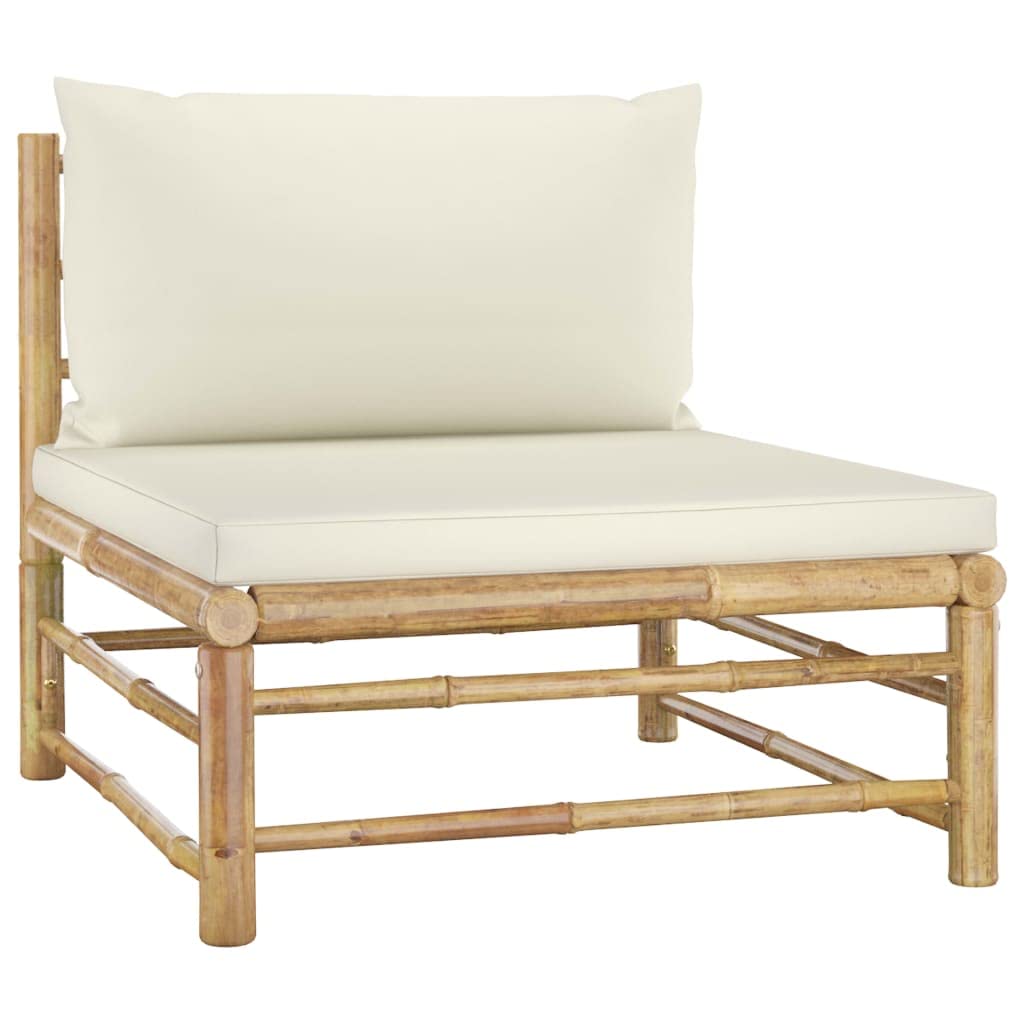 vidaXL Modern Bamboo Lounge Set with Cream White Cushions - Lightweight Patio Furniture for Outdoor Relaxation, Garden Decor, and Poolside Lounging