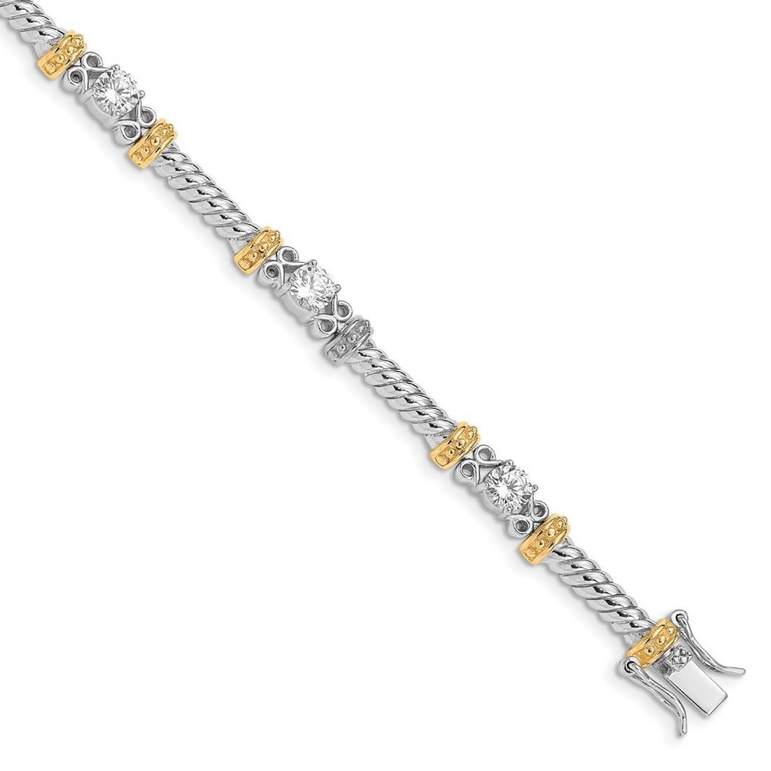 925 Sterling Silver & Gold Plated CZ Cubic Zirconia Simulated Diamond Bracelet for Women - 7