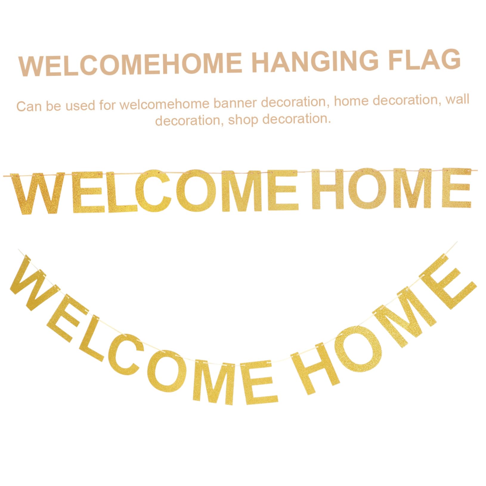 PLAFOPE Gold Party Banner - Hanging Welcome Home Decor for Birthday, Wedding & Holiday Celebrations | Elegant Letter Flags for Indoor & Outdoor Party Background Decoration