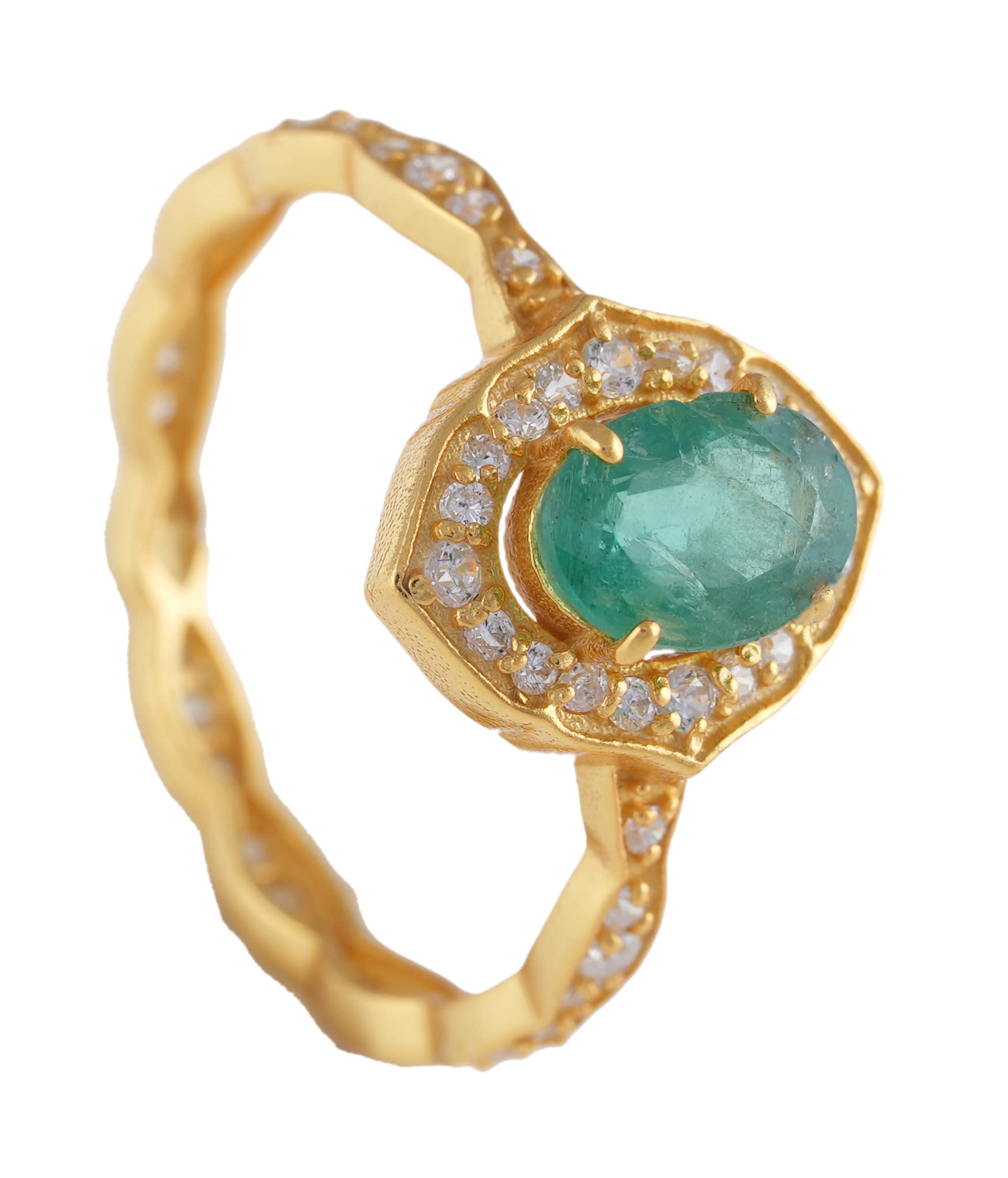 Vintage Style 5x7mm Oval Emerald Halo Ring for Women - 925 Sterling Silver Yellow Gold Plated with Cubic Zirconia | Mother's Day Gift, Engagement Ring, Anniversary Jewelry | Perfect for Weddings, Parties & Special Occasions
