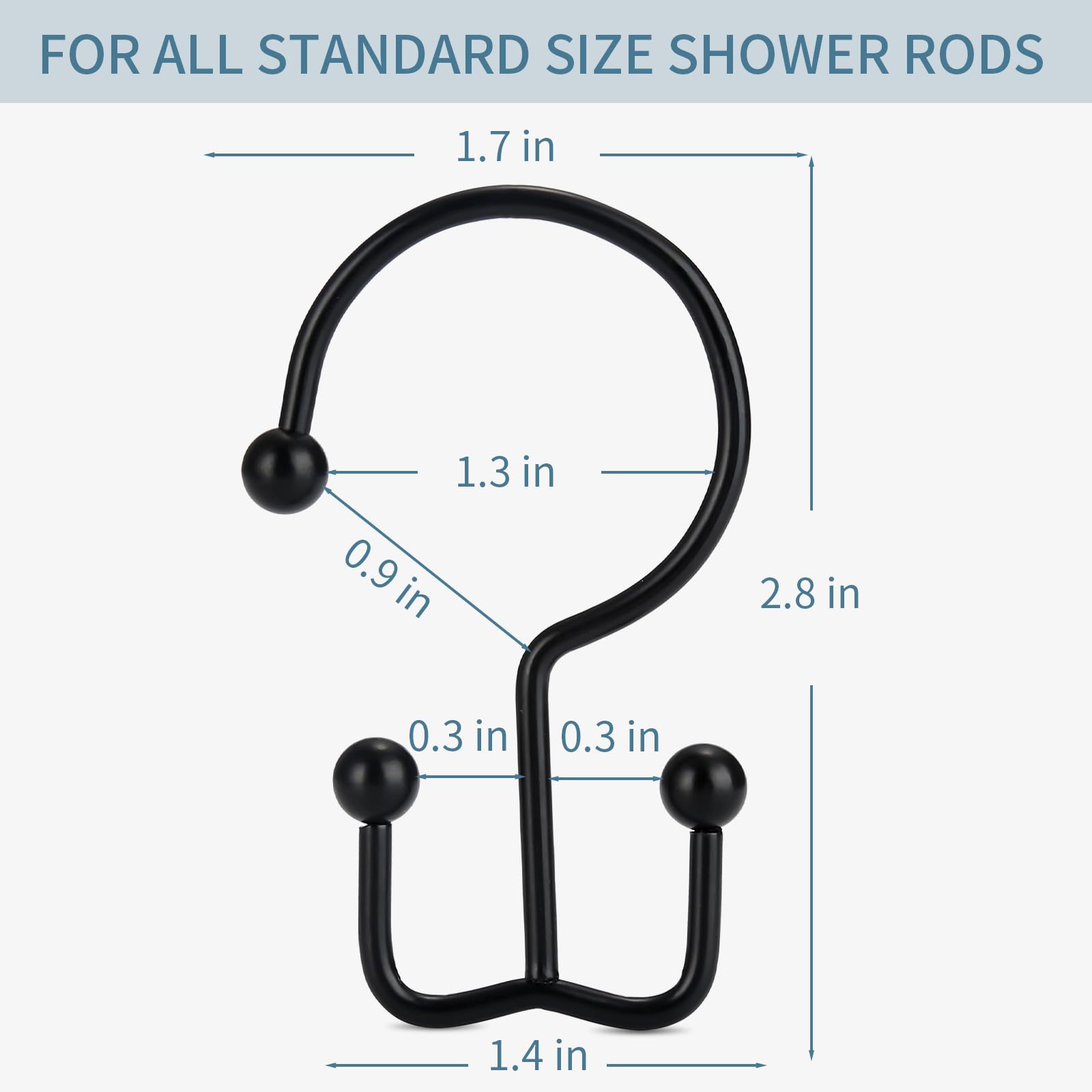 24 Pack Rust-Proof Black Shower Curtain Hooks - Durable Double Glide Rings for Shower Rods - Perfect for Bathroom, Hotel & RV Use