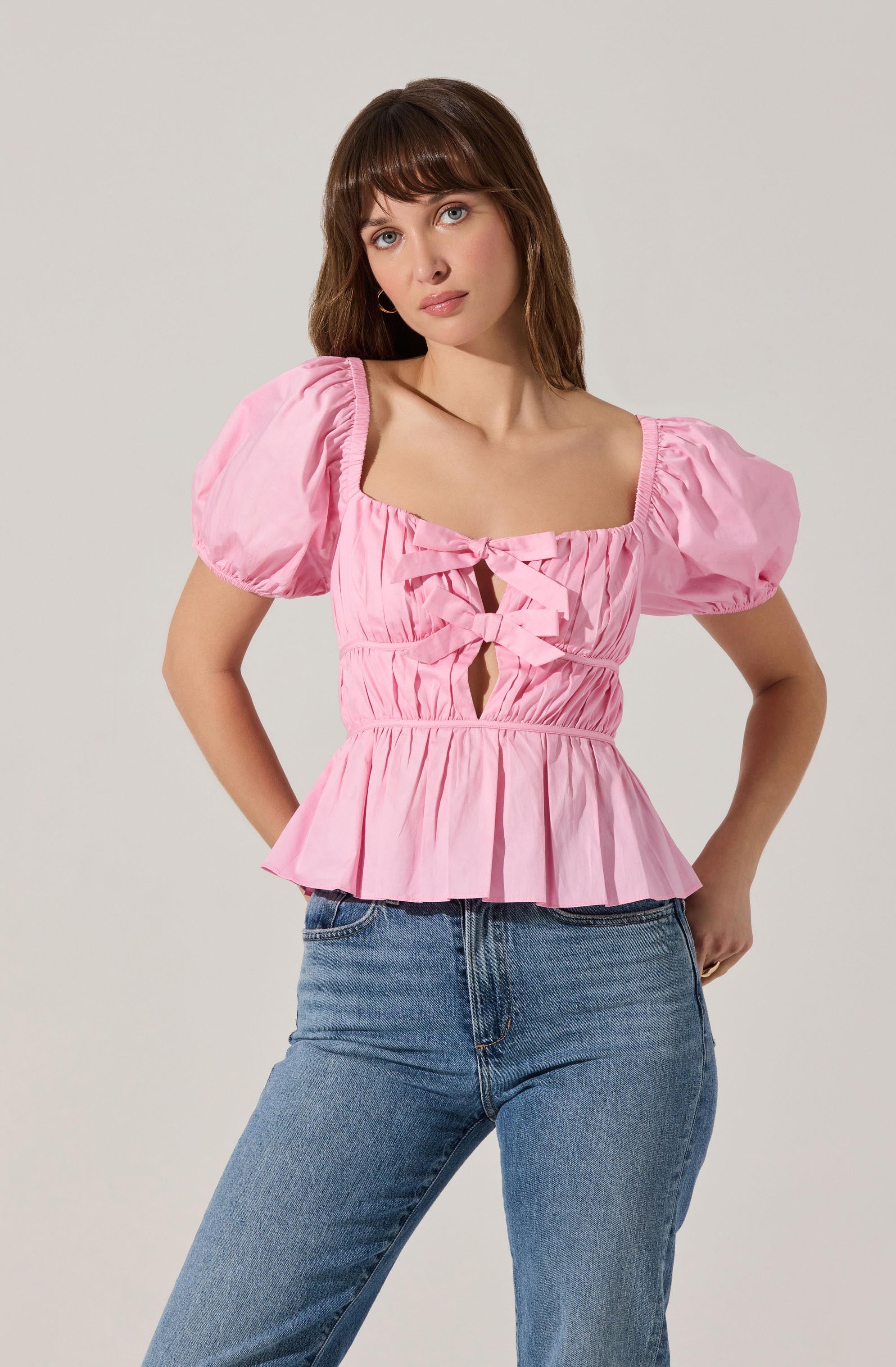 Elegant Bow Front Peplum Top for Women - Flattering Blouse for Office, Party & Date Night | Trendy & Comfortable Fashion Top