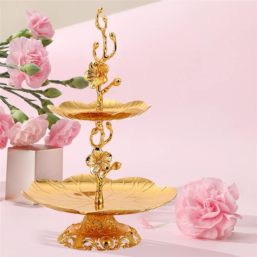 2-Tier Gold Walnut Cupcake Stand - Elegant Cookie Tray & Dessert Serving Rack for Christmas Parties, Weddings, and Tea Time (9