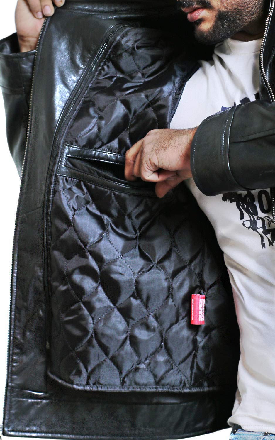 Laverapelle Men's Genuine Lambskin Leather Jacket - Black Quilted Block Design (2001046) | Premium Biker Jacket for Motorcycle Riding & Casual Outfits