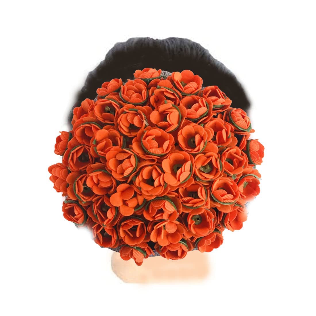 VinshBond Artificial Gajra Hair Accessories for Women - Orange Full Hair Bun Flower Garland (Pack of 1) - Perfect for Weddings, Parties & Traditional Indian Hairstyles