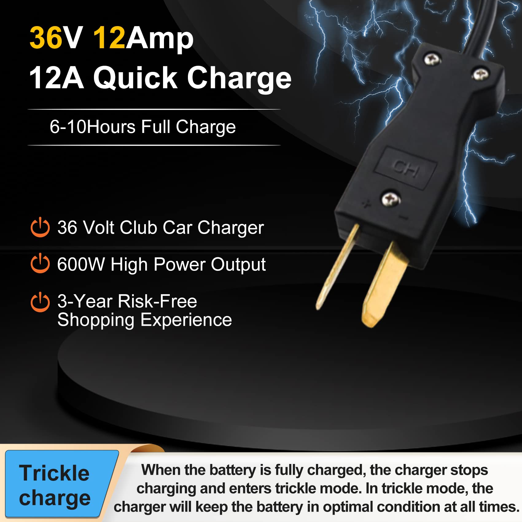 36V 12A Smart Golf Cart Battery Charger for Yamaha EZGO Club Car - Lead-Acid Battery Charger with Trickle Charge & Crowfoot Plug - Perfect for Home, Golf Course, and RV Use