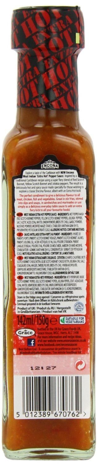 Encona Extra Hot Chili Pepper Sauce - 142ml (Pack of 2) - Perfect for Spicy Wings, Tacos & BBQ | Hot Sauce for Cooking, Grilling & Dipping