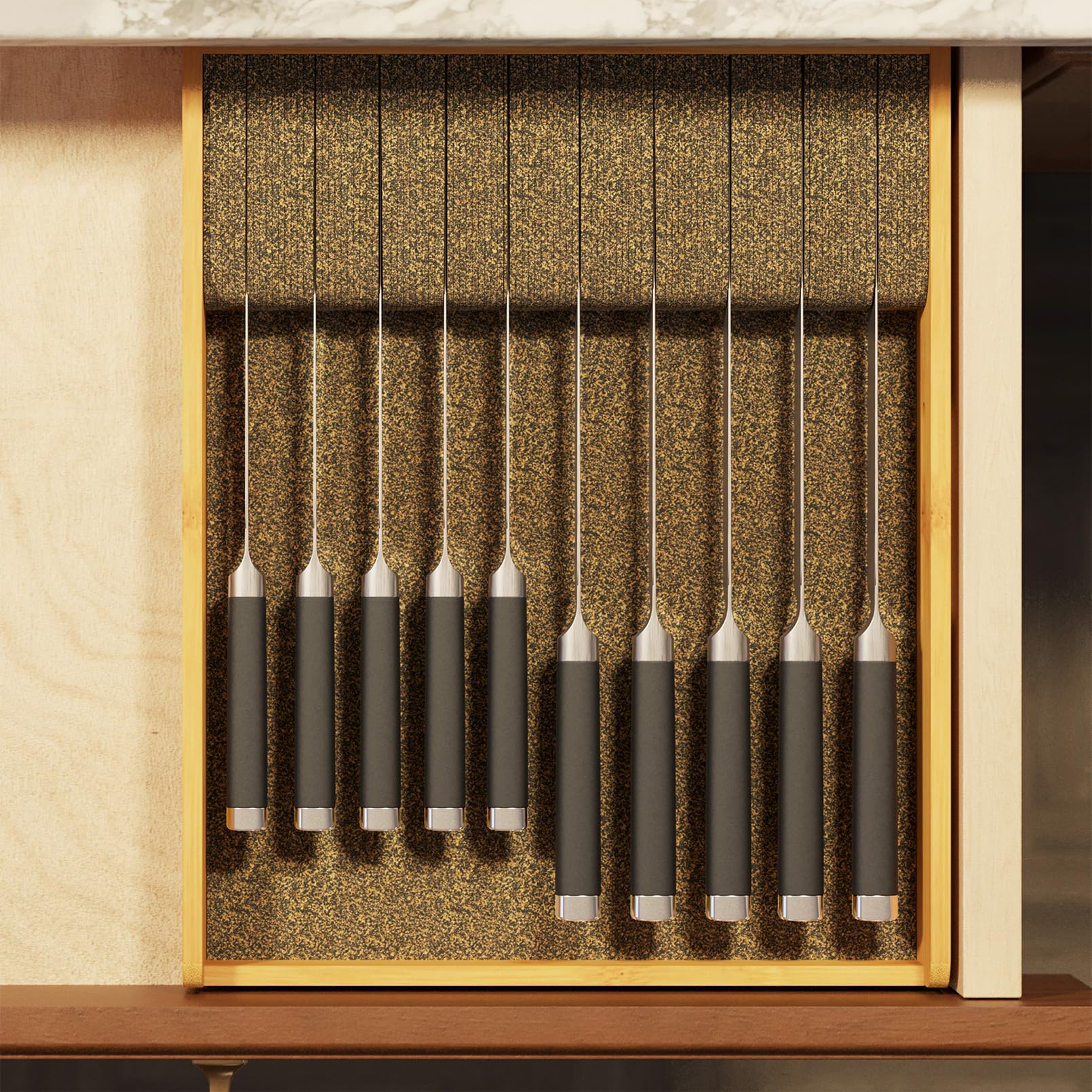 SpaceAid Large Bamboo Knife Drawer Organizer - Premium Steak Knife Holder & Kitchen Storage Insert for Drawers | Perfect for Kitchen Organization & Utensil Storage (Large Size)