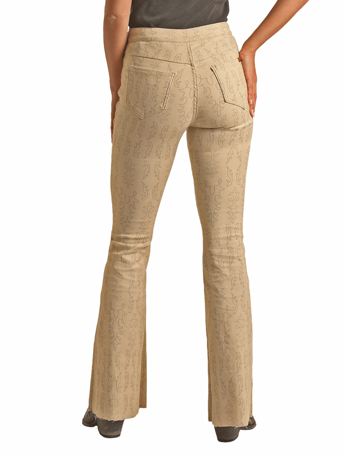 Women's Reversible Rock & Roll Denim Flare Pants with Button Front & Boot Stitch Detail - Natural Wash for Casual Wear and Music Festivals