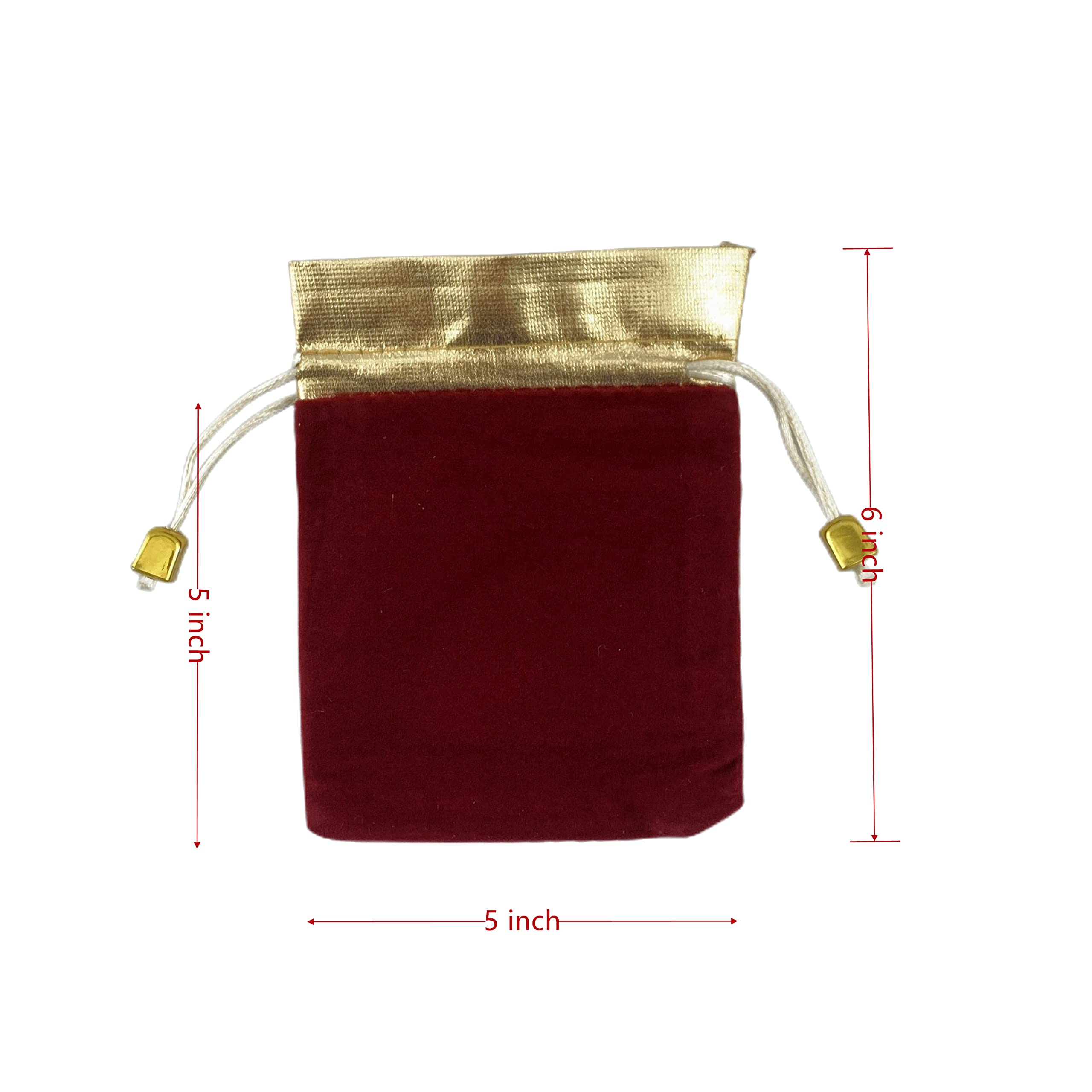 Palmhomee Velvet Drawstring Gift Bags - Burgundy with Gold Trim (5x6 Inch, Pack of 12) - Perfect for Jewelry, Party Favors, Wedding Gifts & Holiday Presents