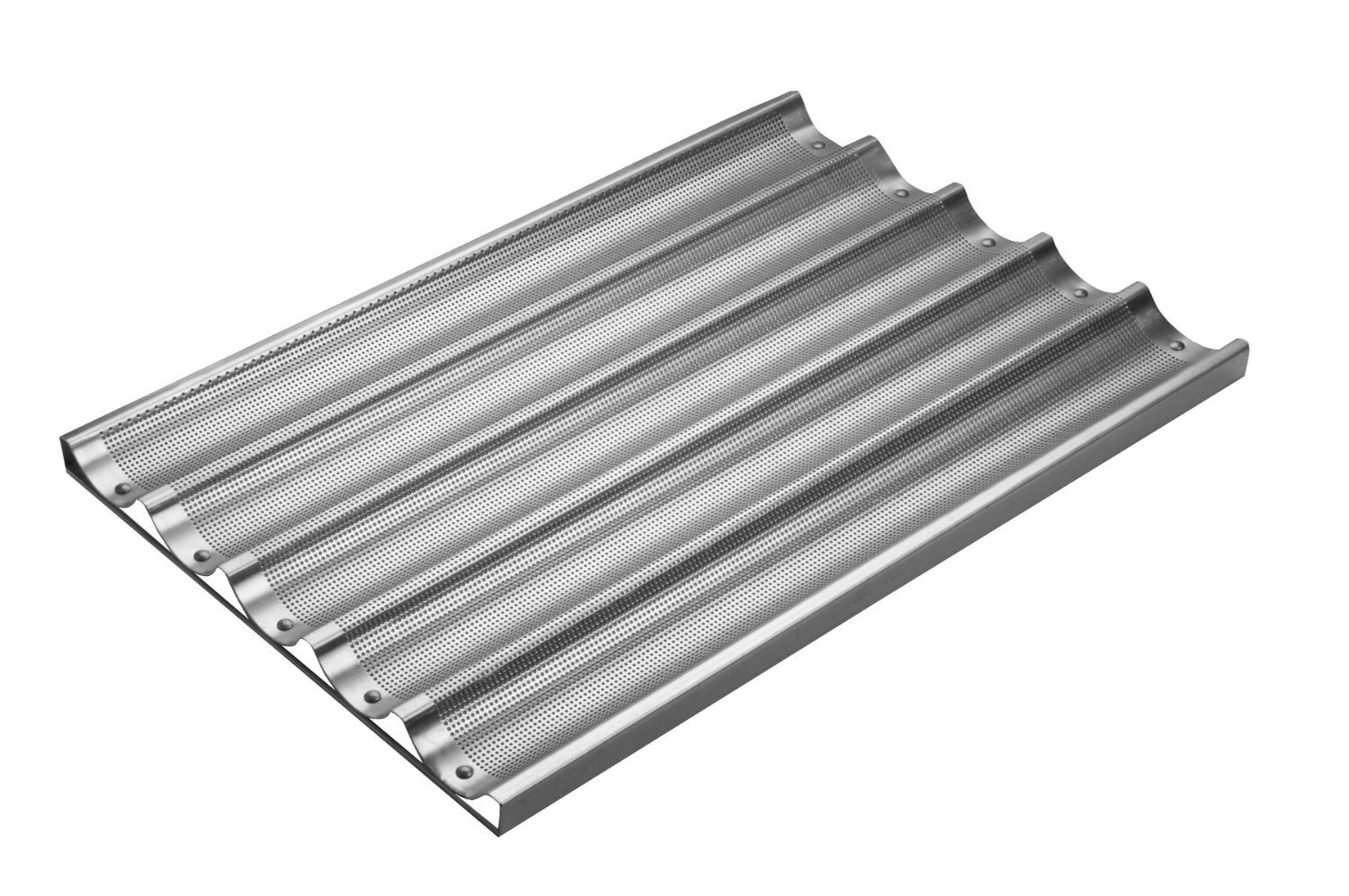 5-Mold Perforated Glazed Aluminum French Bread Pan - Professional Baguette Baking Tray for Home & Commercial Kitchens, Perfect for Artisan Bread, Pastries & French Loaves