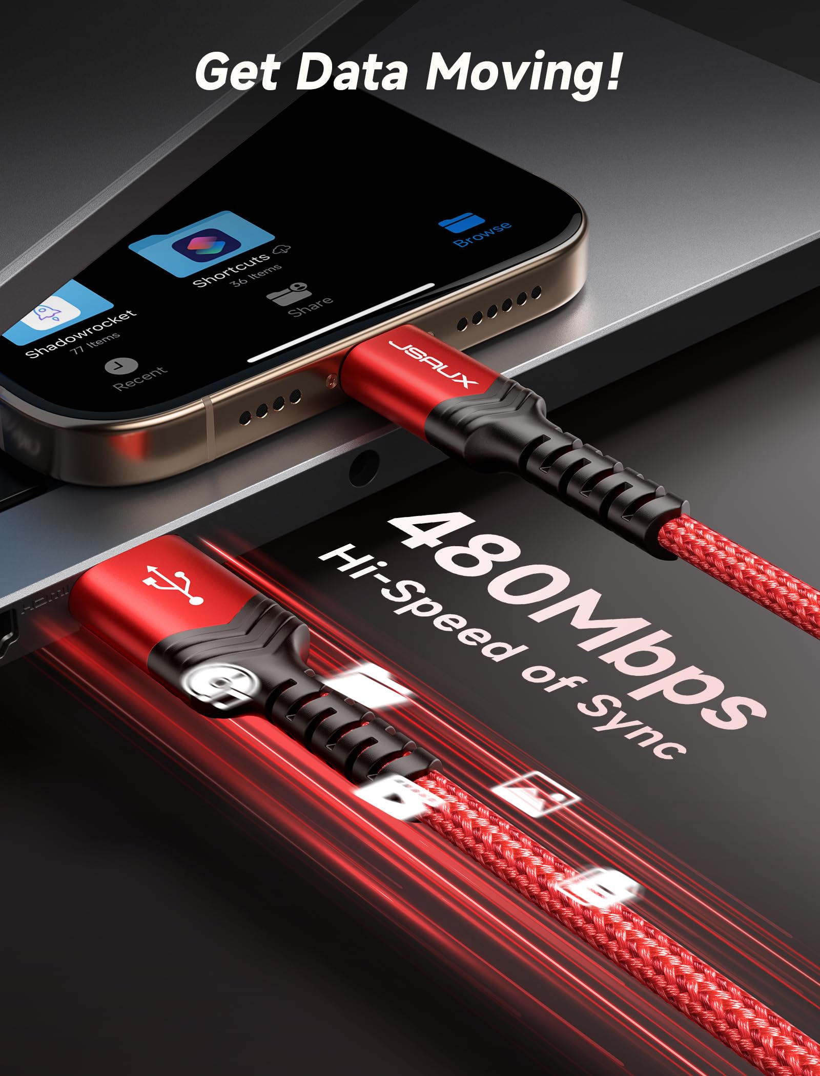 JSAUX USB C to USB A Cable 2-Pack 3.3ft, Fast Charging 3.1A Cord Compatible with iPhone 16/15 Series, Samsung Galaxy S20/S10/S9, Note 20/10, CarPlay - Red | Perfect for Home, Office & Car Charging