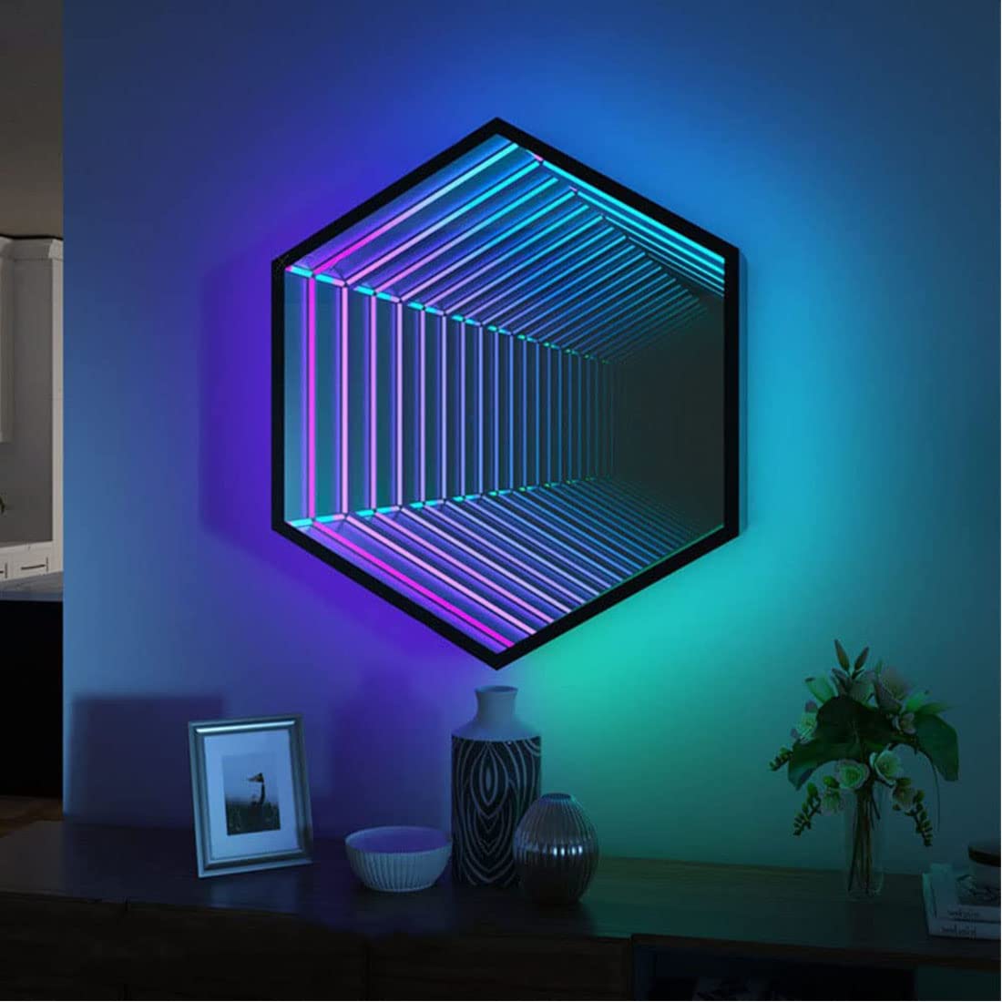 3D Infinity Mirror Wall Light - HUABEN 50cm Tunnel Mirror Lamp for Home Decor, Christmas, Wedding & Party Night Light - Modern 3D Wall Hanging Light for Bedroom, Living Room, Bar and Event Decoration