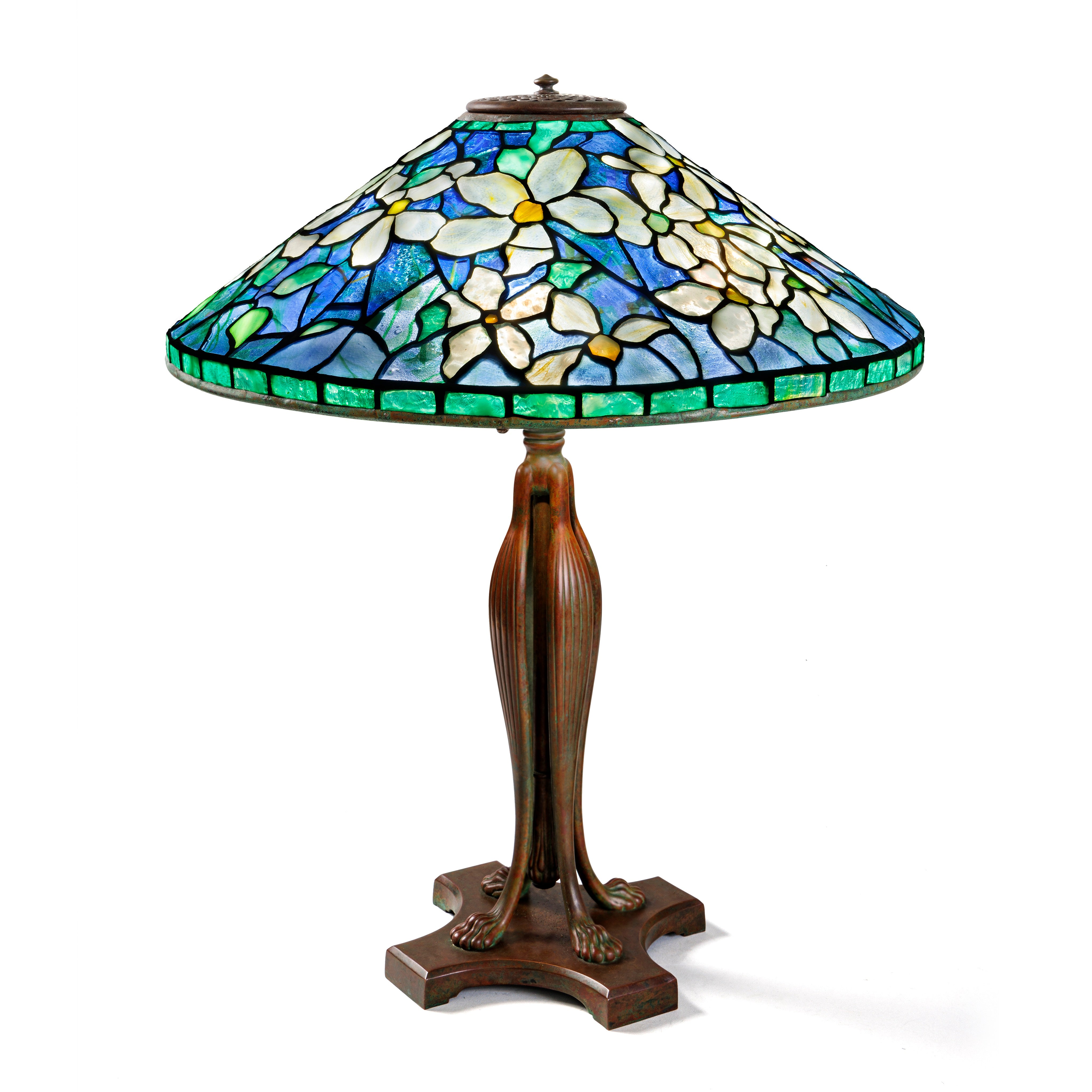 Tiffany Studios New York Clematis Table Lamp - Handcrafted Stained Glass Art Deco Lighting for Living Room, Bedroom & Office Decor