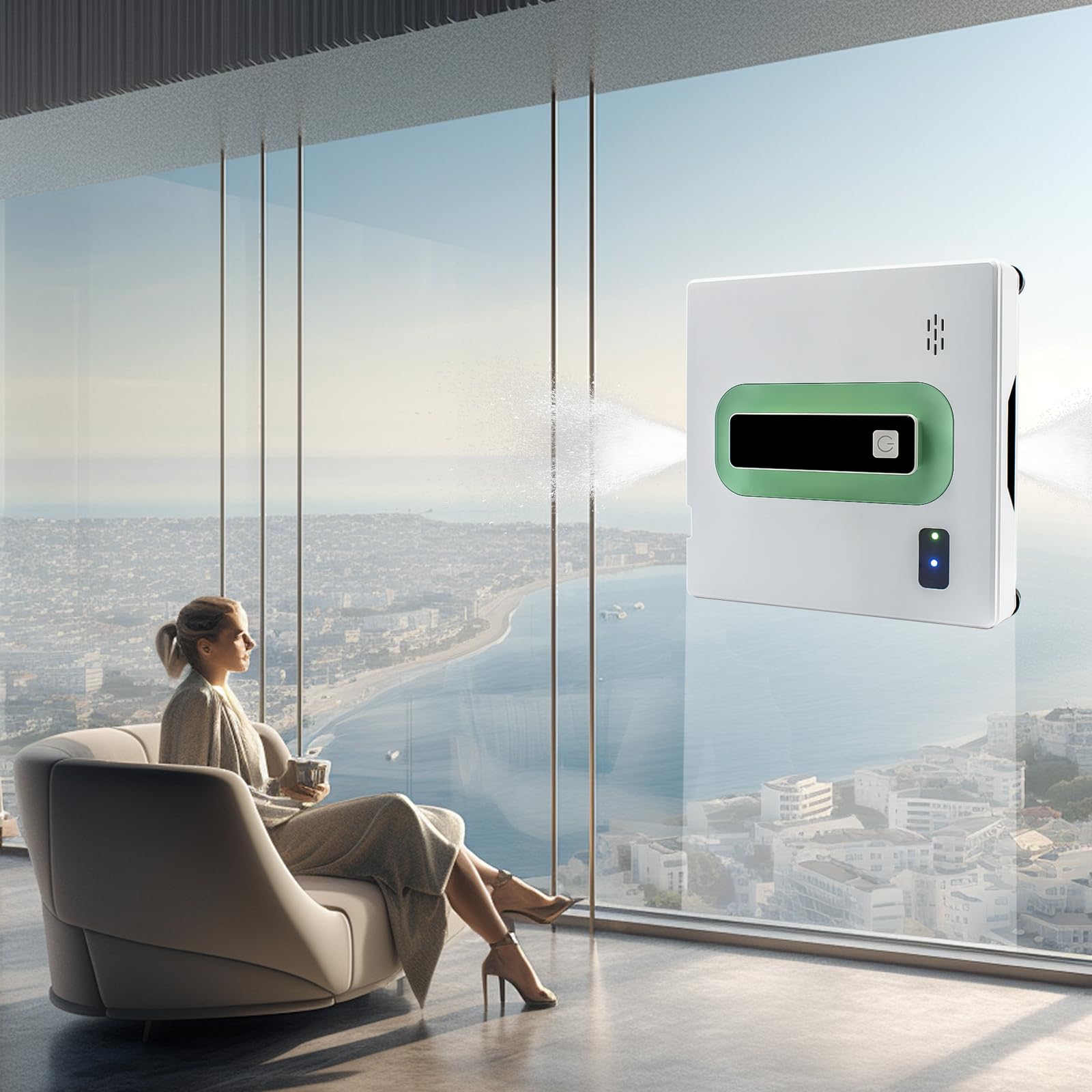 Ultra-Thin 5600PA Window Cleaning Robot with Auto Dual Two-Way Water Jet - Smart Automatic Glass Cleaner for Windows, Tiles & Glass Doors - Perfect for Indoor Home & Office Cleaning
