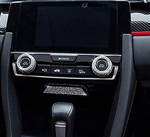 3D Rhinestone Car Interior Trim Bling Accessories for Honda Civic/Accord - Silver AC Knob Covers (2pc) | Luxury Dashboard Decor & Gift for Car Enthusiasts