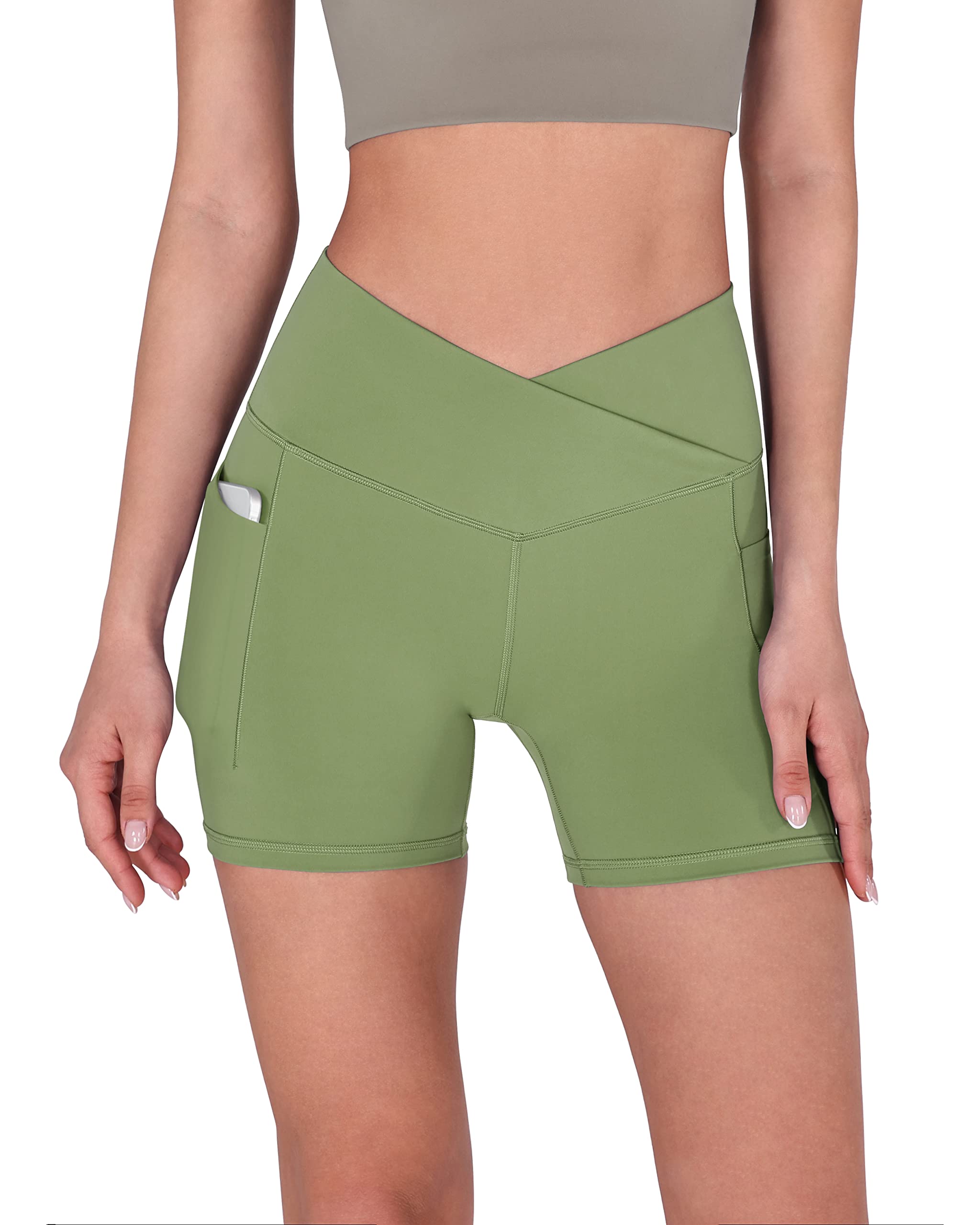 ODODOS Women's 5-Inch High Waist Yoga Shorts - Breathable Crossover Athletic Shorts for Running, Gym & Workout - Perfect for Yoga, Pilates & Summer Sports