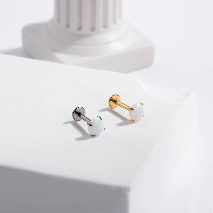 16G Titanium Opal Flat Back Lip Stud Piercing Jewelry - Hypoallergenic Body Jewelry for Lip, Nose, Ear Cartilage | Perfect for Everyday Wear, Parties & Special Occasions