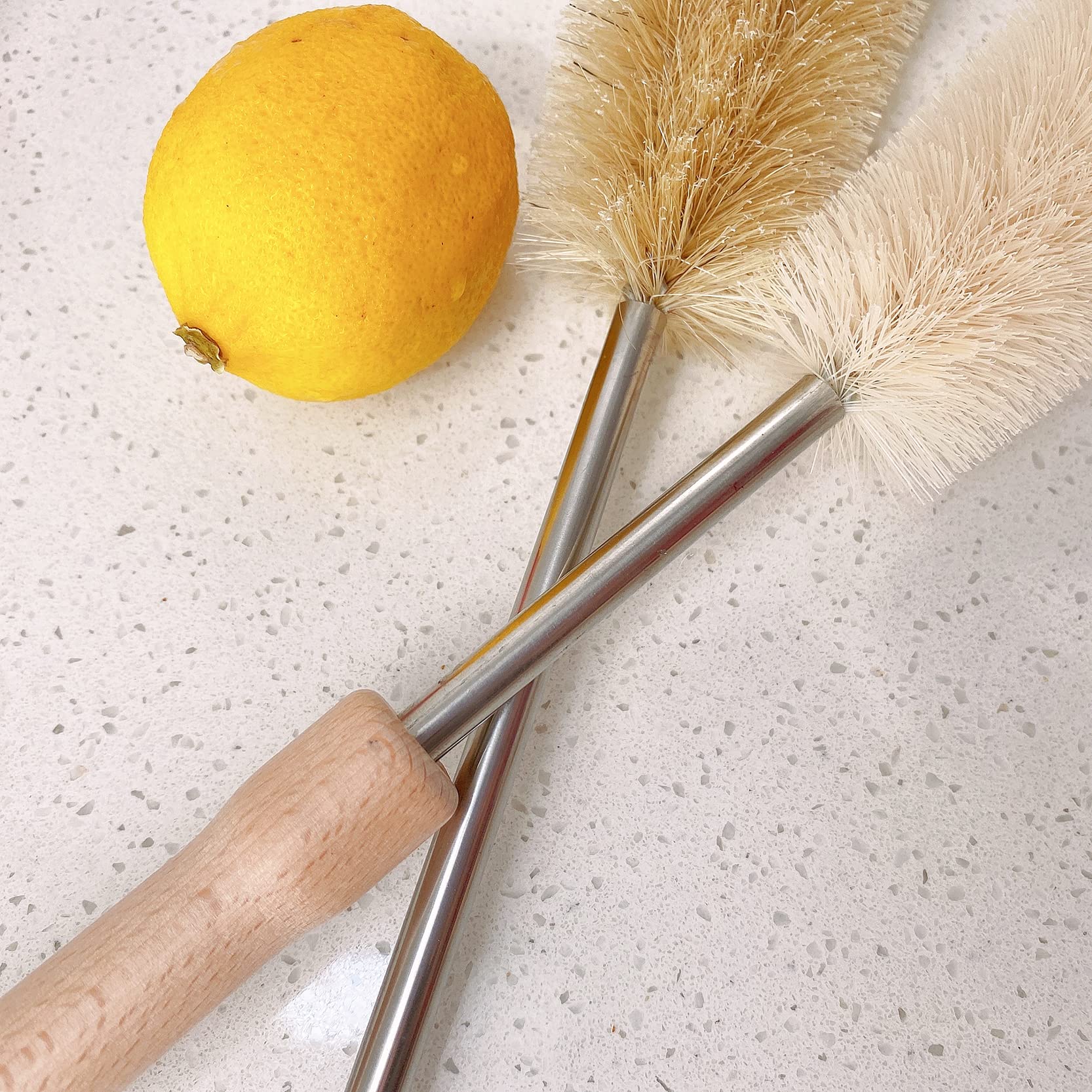 2 Pack 15 Inch Nylon Cleaning Brushes with Beech Wood Handle & Bendable Head - Long Handle Scrub Brush for Tall Bottles, Gallon Jugs, Baby Bottles, Pots, Mugs - Perfect for Kitchen, Home & Outdoor Cleaning