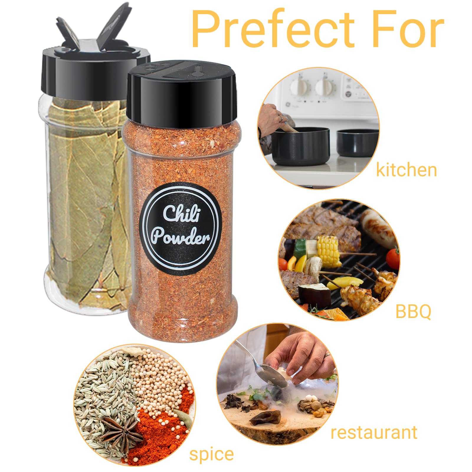 24 Pack 3.3 oz (100ml) Clear Plastic Spice Jars with Black Shaker Lids - Round Seasoning Bottles with Labels & Marker - Perfect for Kitchen, Pantry Organization & Spice Storage