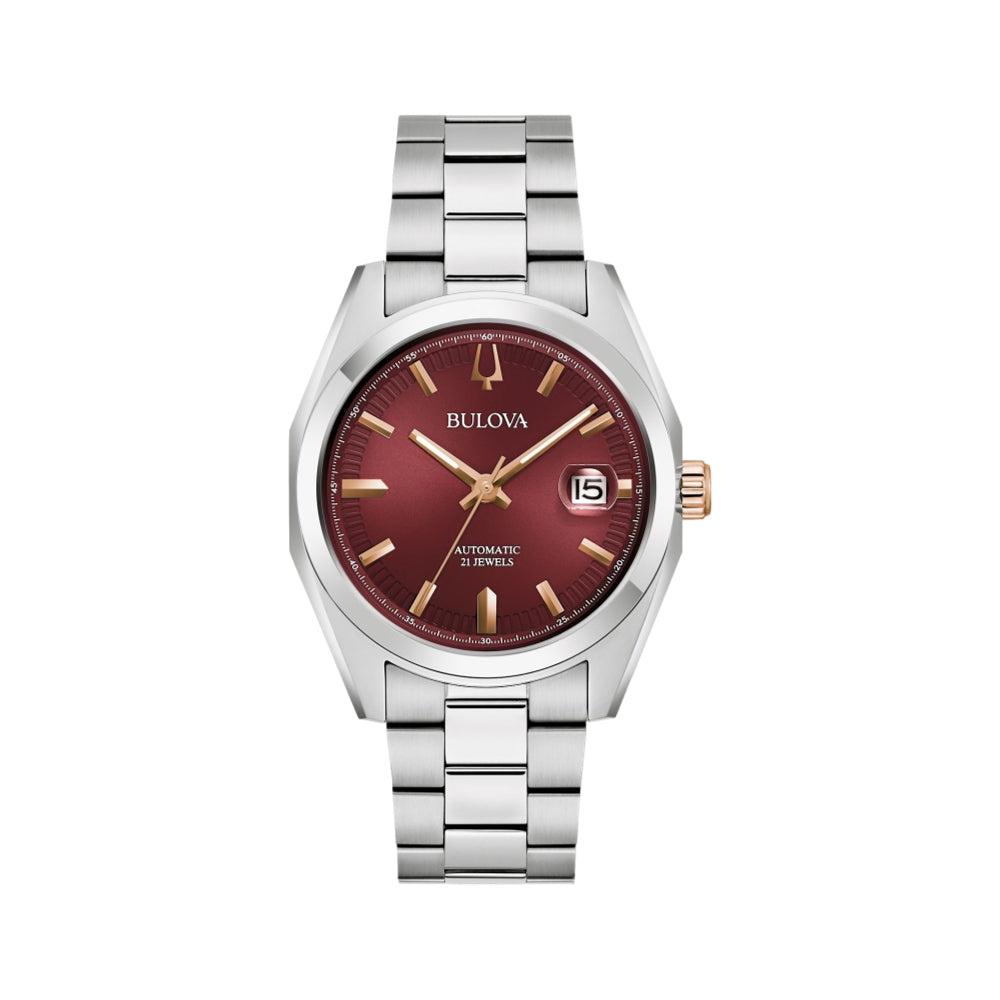 Surveyor Burgundy Dial Men's Watch - 39mm Stainless Steel Case, Water Resistant, Casual & Dress Watch for Everyday Wear & Special Occasions