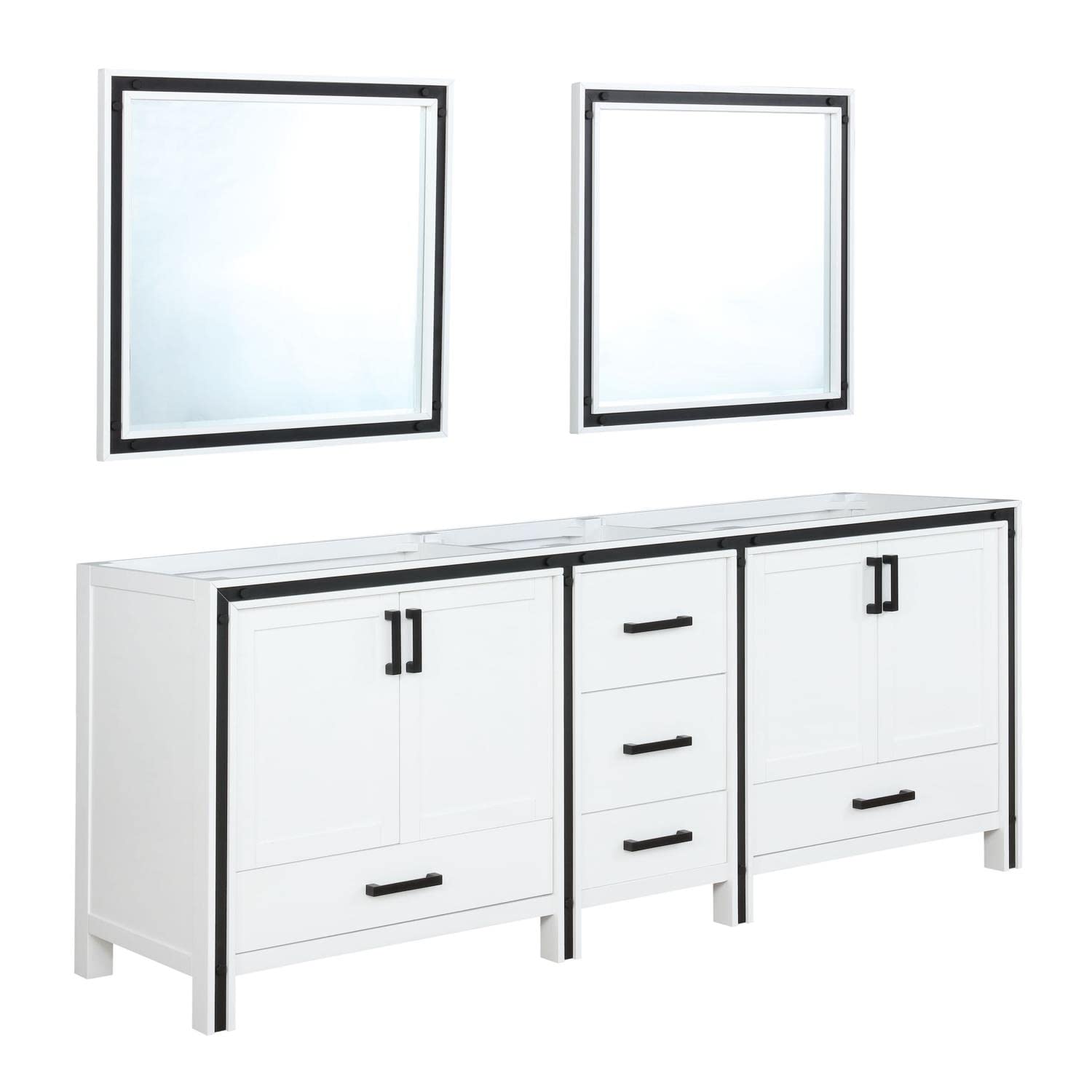 Ziva 84 Inch Wide x 22 Inch Deep White Double Bathroom Vanity Set with 34 Inch Mirrors - Perfect for Master Bathroom or Guest Bath Remodel