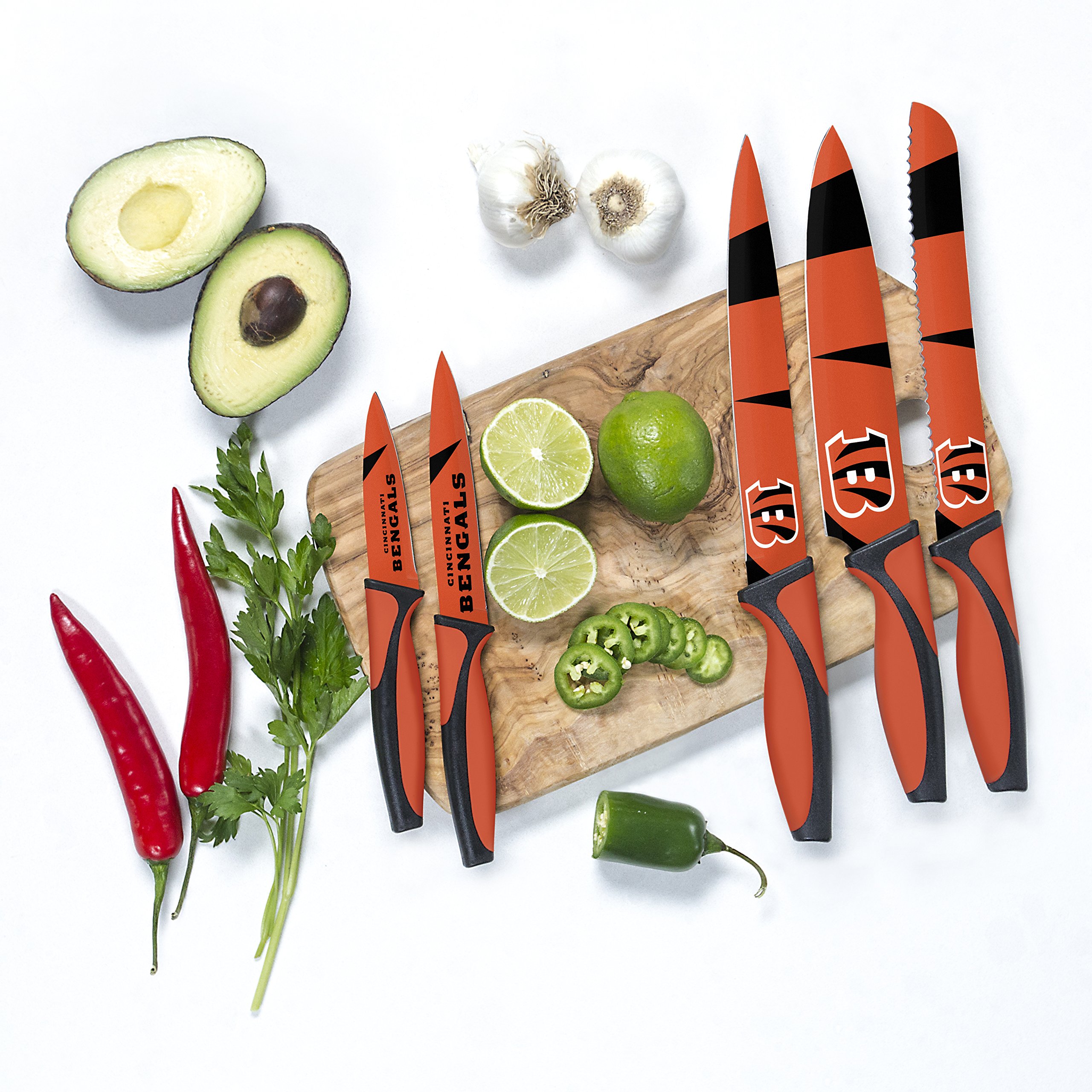 NFL Cincinnati Bengals Official Team Logo Kitchen Knife Set - Premium Stainless Steel Chef Knives for Cooking, Slicing & Dicing - Perfect for Football Fans & Home Kitchen Use