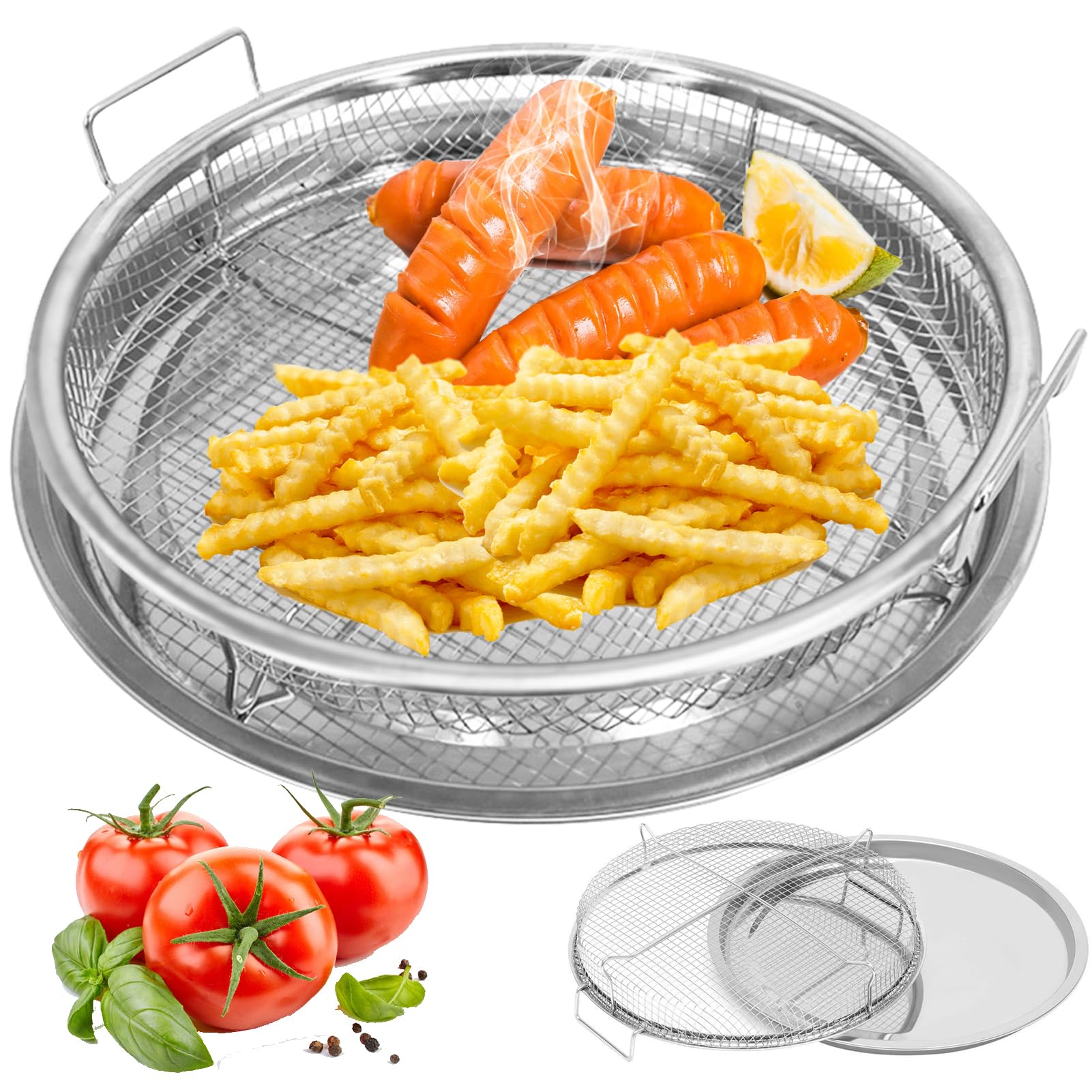 2-Piece Non-Stick Stainless Steel Air Fryer Basket Set for Oven - 12.9
