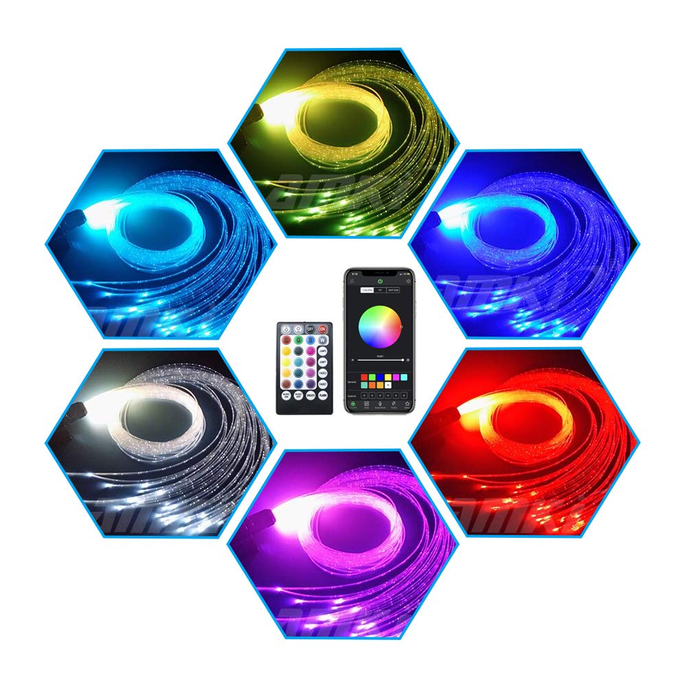 AMKI 16W Bluetooth Fiber Optic Curtain Light Kit - RGBW Waterfall Effect with Music Sync, App & Remote Control - 300pcs 0.03in/0.75mm Fiber Cable (9.8ft/3m) - Sensory Room Lighting for Kids, Home Decor, Bedroom, Party & Holiday Decorations