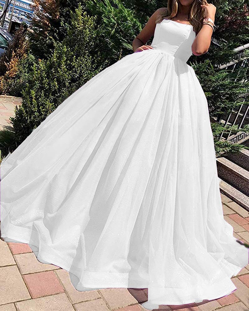 Lemai Women's Elegant Spaghetti Strap Ball Gown - Organza Long Prom Dress for Wedding, Formal Evening Gowns & Special Occasions | Perfect for Prom Night, Quinceañera, Bridesmaid Dresses & Black Tie Events