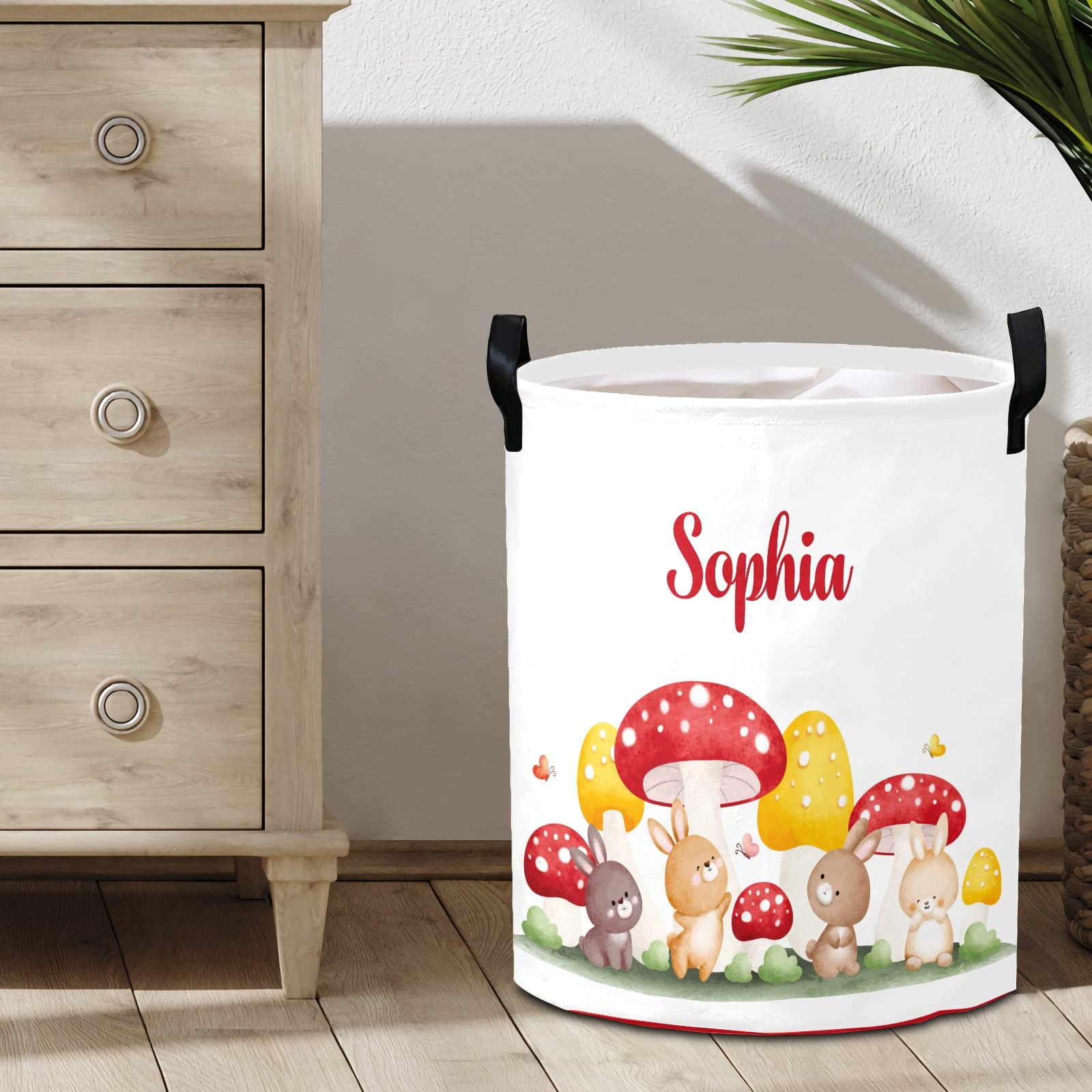 Personalized Rabbit Mushroom Laundry Hamper - Collapsible Storage Basket with Handles for Kids Room, Nursery Decor & Clothes Organization | Perfect for Baby Shower Gifts, Playroom Storage & Home Decor