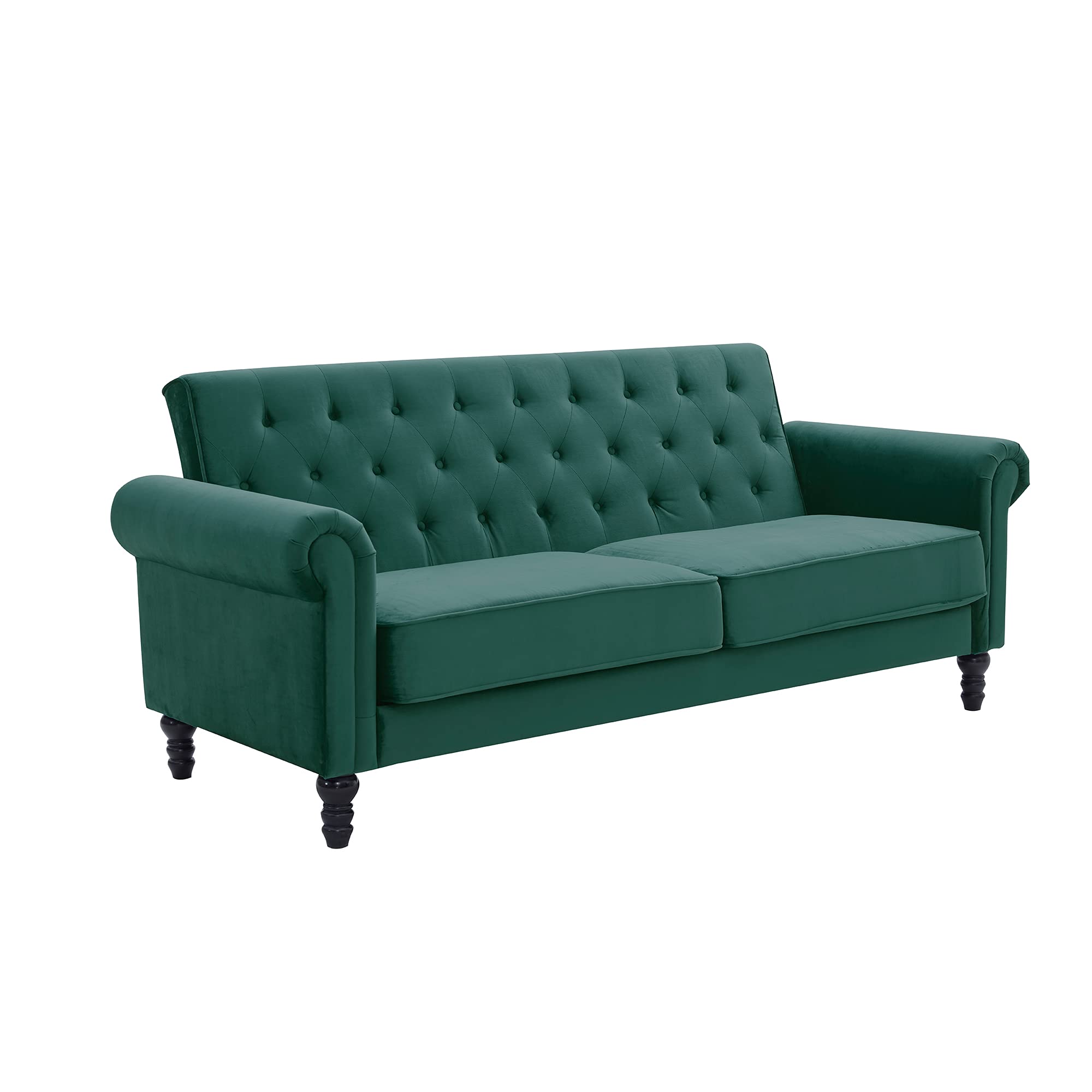 Modern Velvet Loveseat Sofa with Wood Legs - Comfortable Chesterfield Futon Couch for Living Room, Office, Apartment & Small Spaces - Perfect for Lounging, Reading & Entertaining Guests