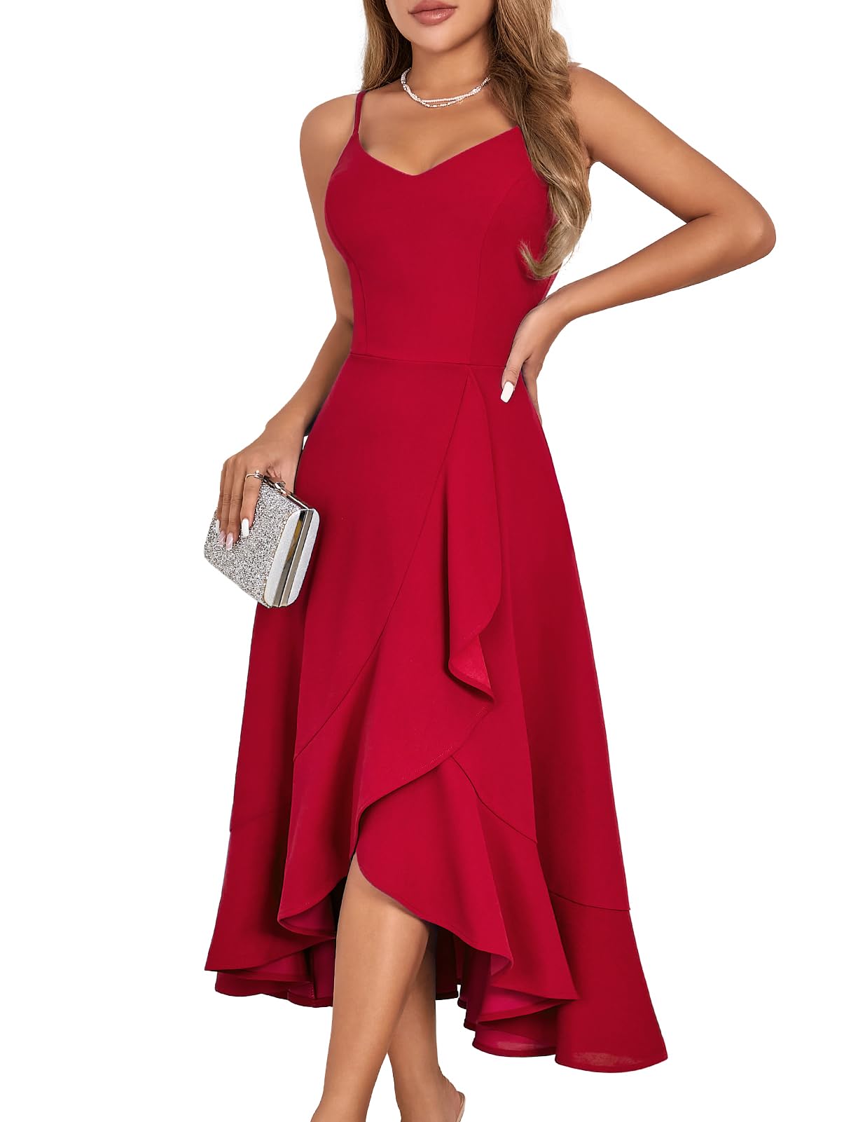 DRESSTELLS Women's Cocktail Party Dress | Formal Wedding Guest High-Low Dress | Fit & Flare Holiday Prom Gown | Perfect for Evening Events, Bridal Showers & Special Occasions