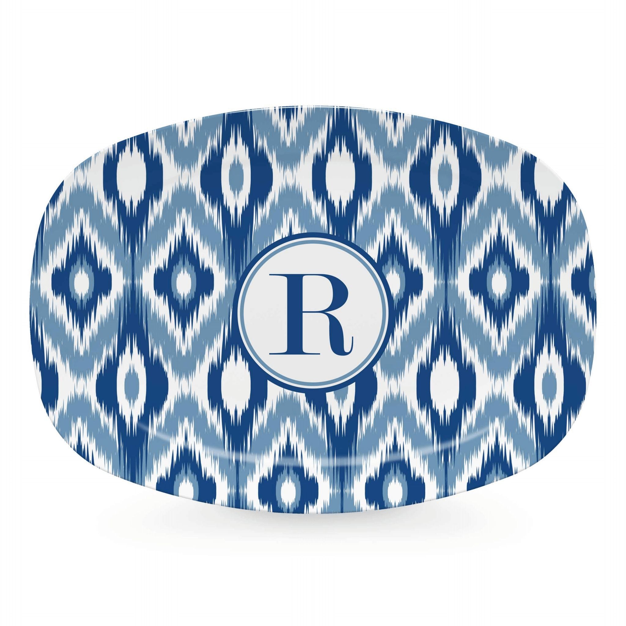 Handmade Blue Ikat Ceramic Serving Platter - Elegant Decorative Tray for Dining, Entertaining & Home Decor - Perfect for Parties, Weddings & Holiday Gatherings