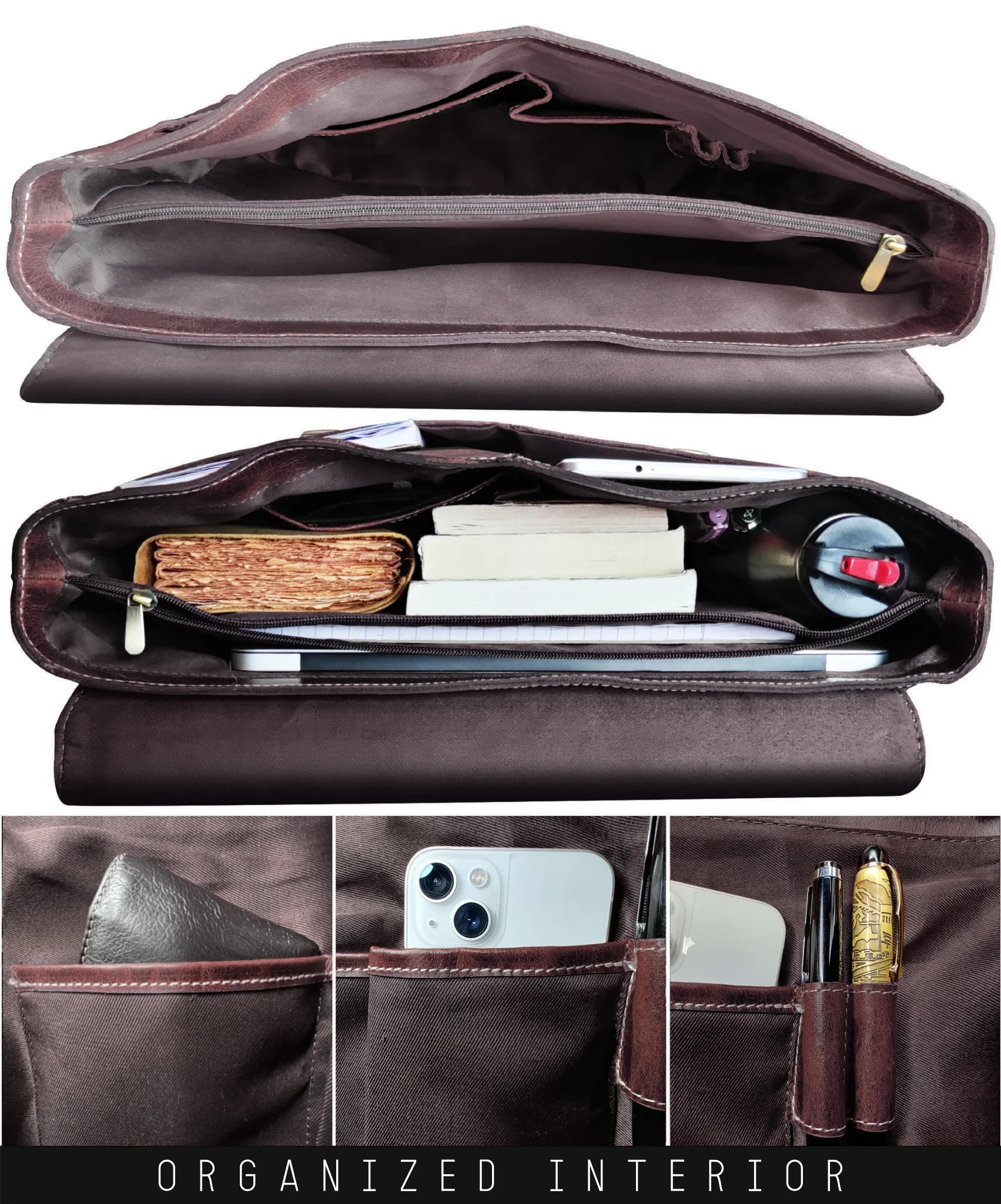 Predator 16 Leather Satchel Laptop Briefcase Bag for Men - Professional Business Work Bag with Adjustable Shoulder Strap, Walnut Brown - Perfect for Office, Travel & Daily Commute