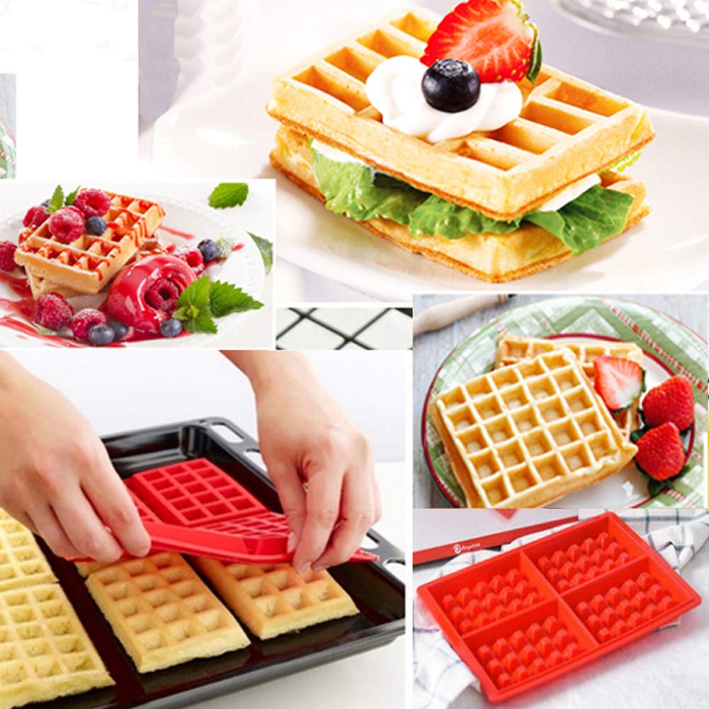 4-Piece Silicone Waffle Mold Set - Non-Stick Baking Tray for Waffles, Muffins, Chocolate, Candy & Soap Making - Perfect for DIY Desserts, Cake Decorating & Craft Projects