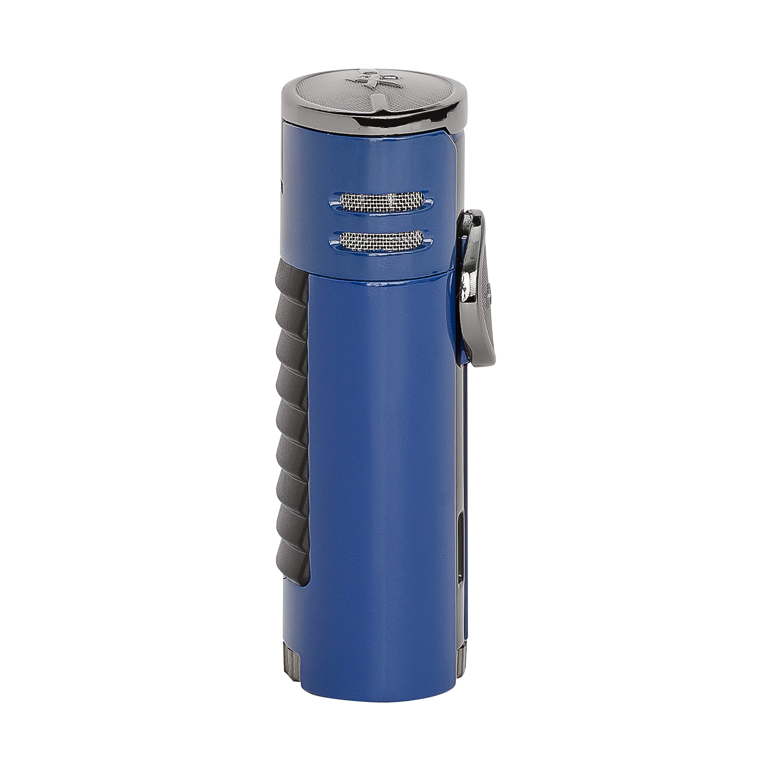 Premium Xikar HP4 Diamond Quad Flame Cigar Lighter with In-Line Fuel Adjustment & Oversized Fuel Window - Blue (Gift Box Included) - Perfect for Cigar Aficionados, Outdoor Enthusiasts & Luxury Gifting